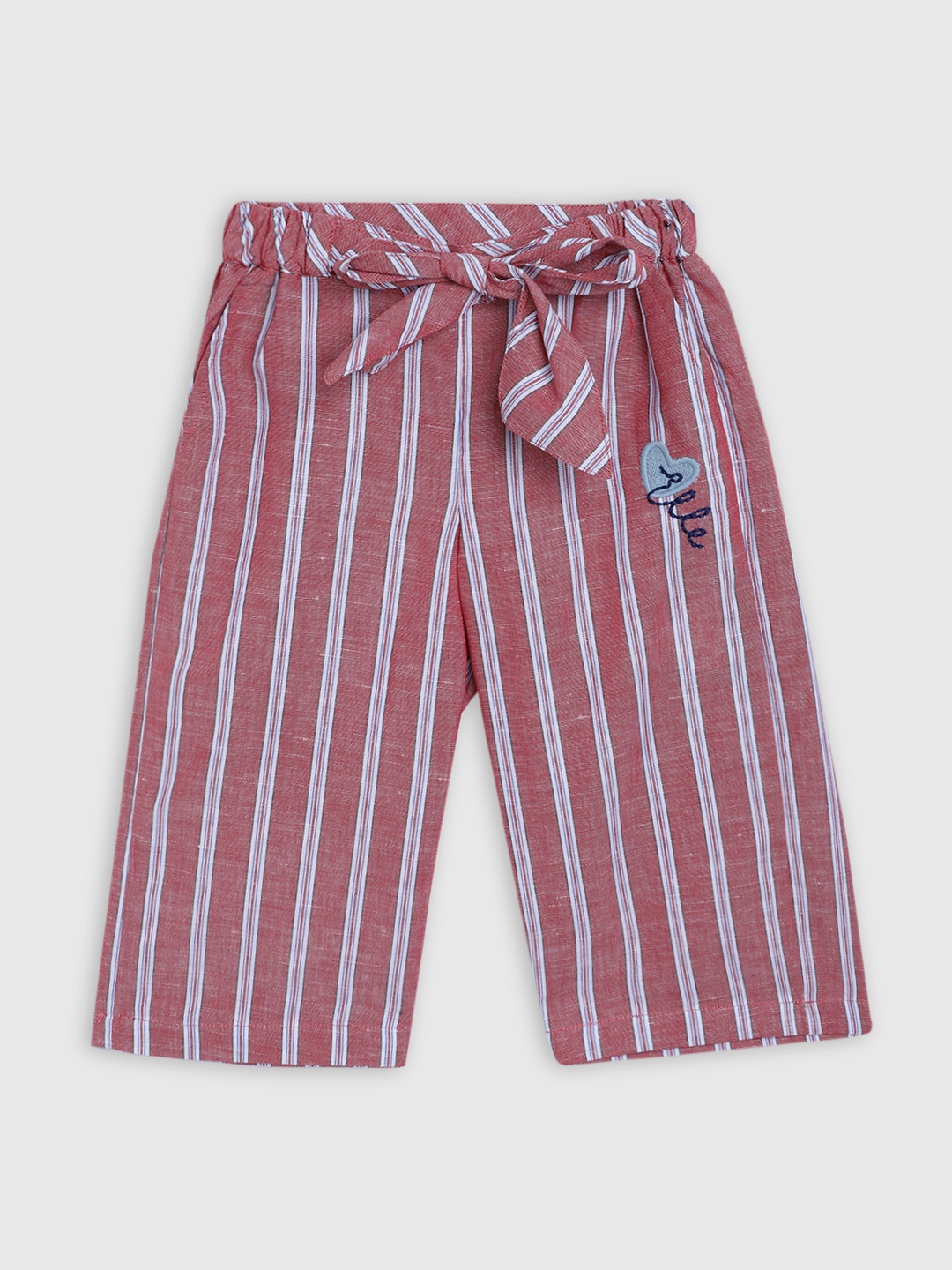 

ELLE Girls Red & White Regular Fit Striped Culottes