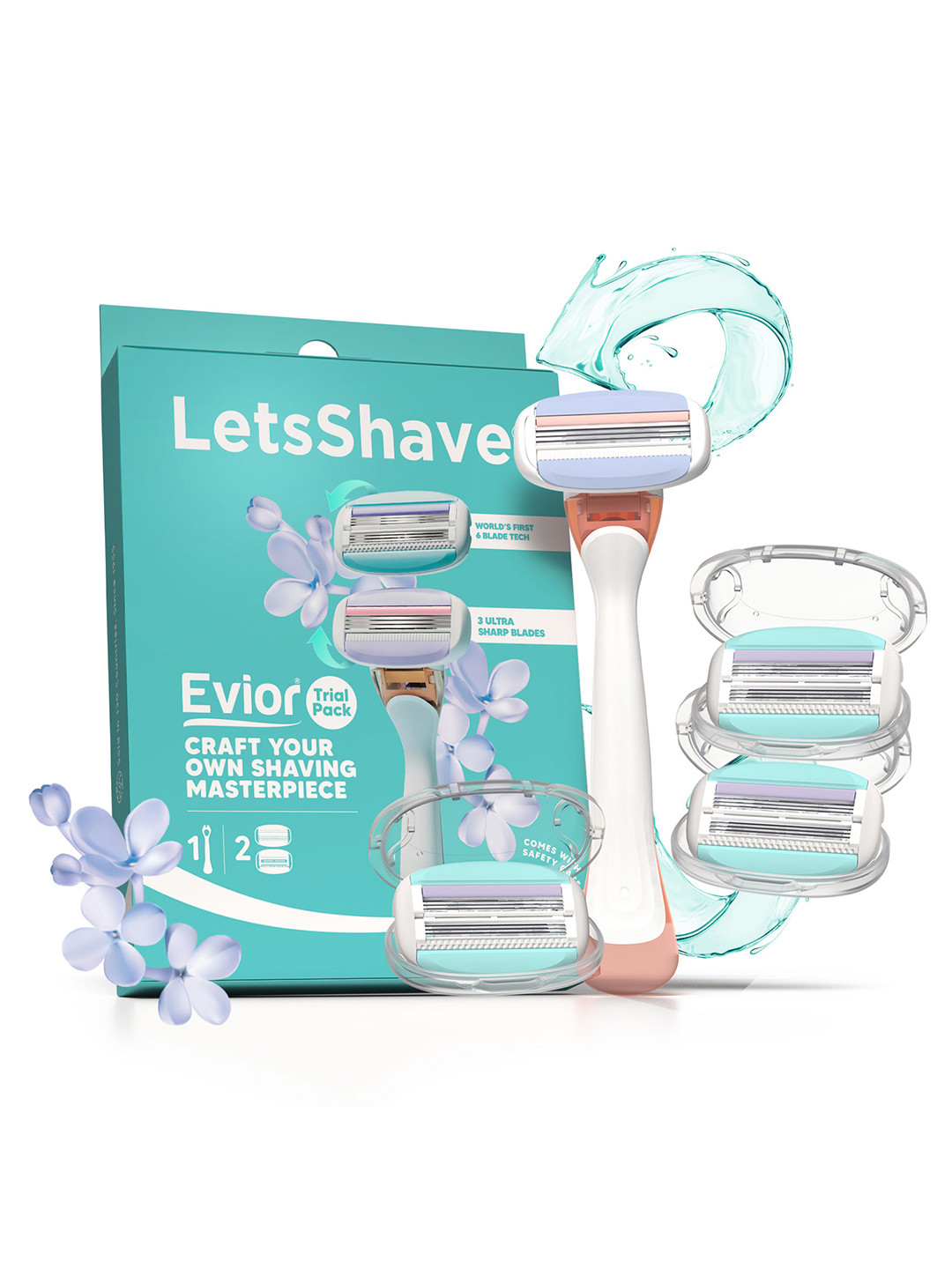 

LetsShave Women Evior Shaving Razor Trial Pack for Underarms, Legs & Bikini Area, Turquoise blue