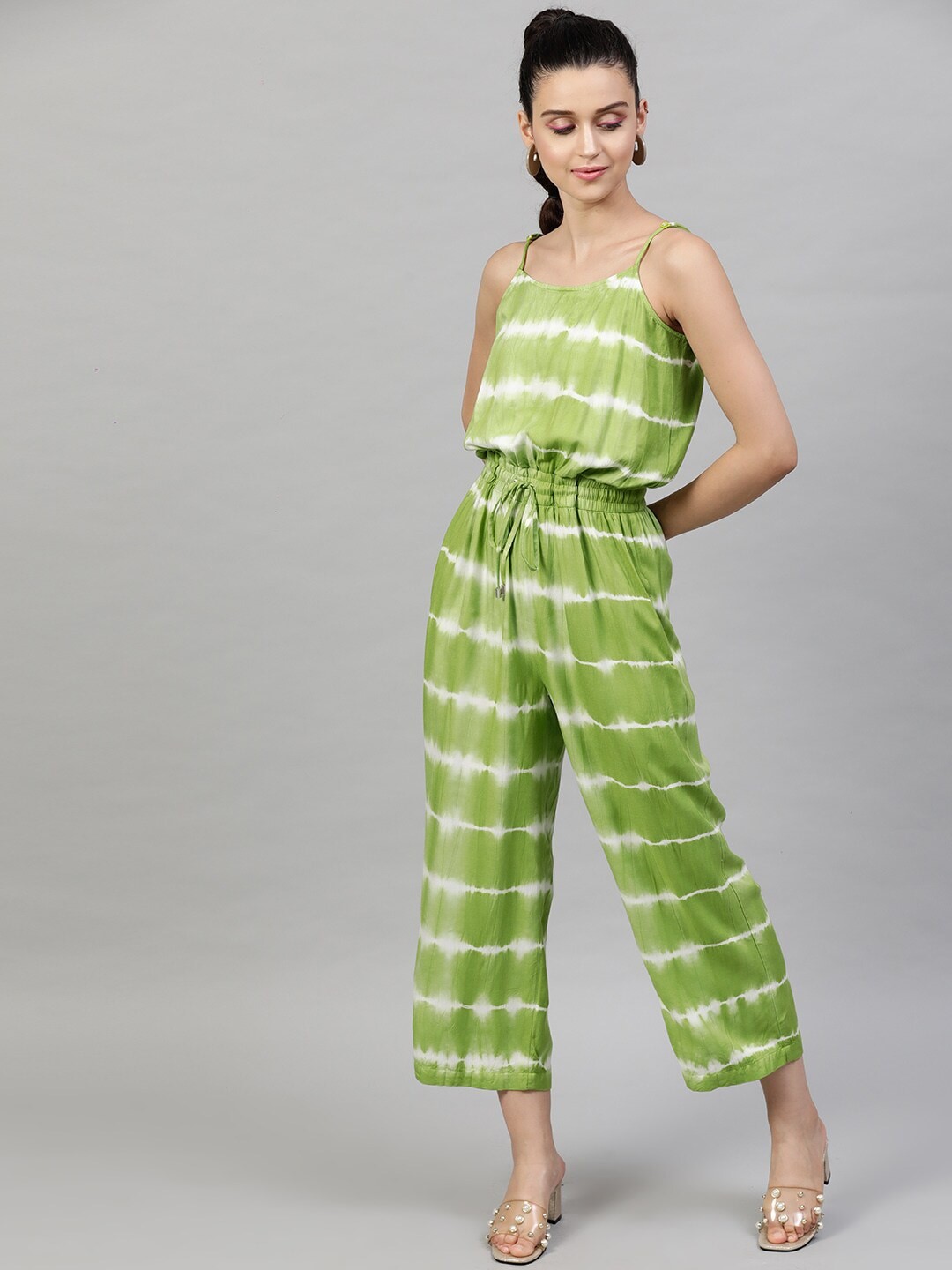 

STREET 9 Women Green & White Tie & Dye Jumpsuit