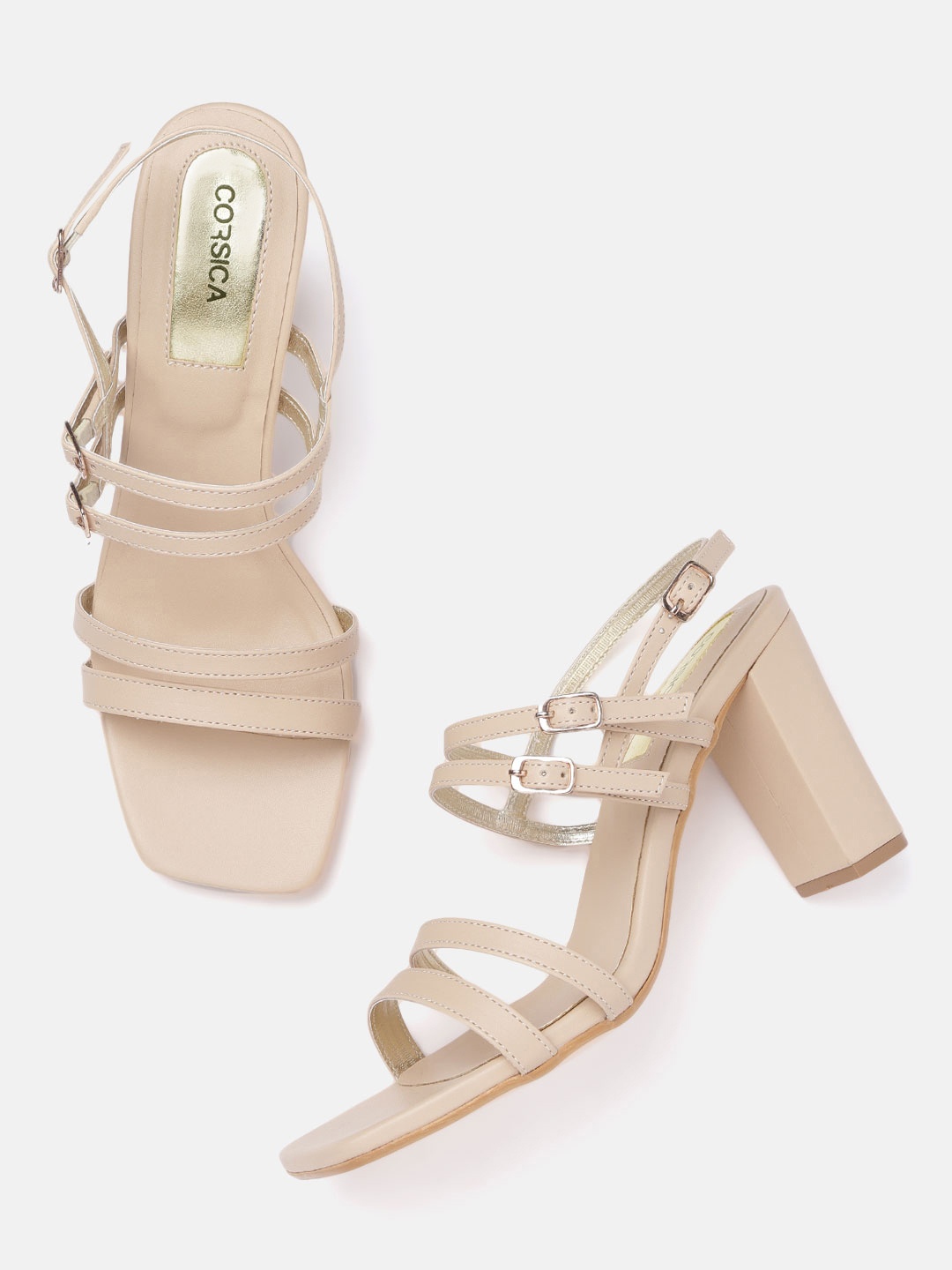 

CORSICA Women Beige Solid Block Heels with Buckle Detail
