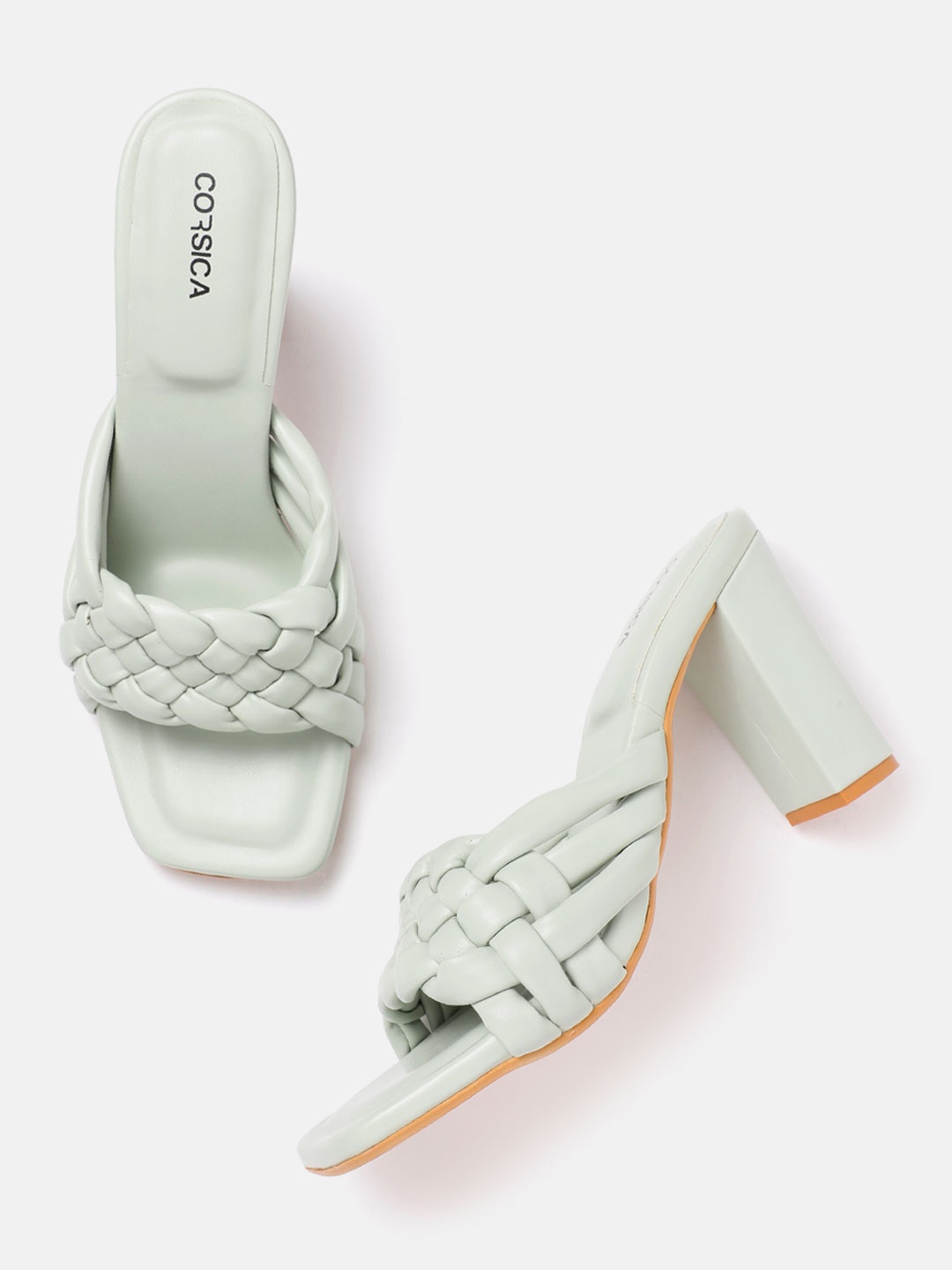 

CORSICA Mint Green Basketweave Block Heels