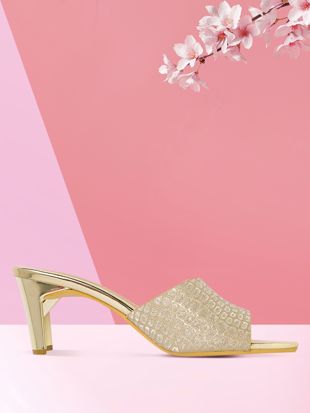 

CORSICA Silver-Toned & Gold-Toned Glitter Croc Textured Concave Block Heels