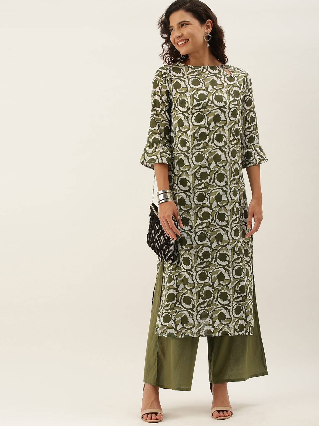 

Anouk Women Green Floral Printed Pure Cotton Kurta with Palazzos