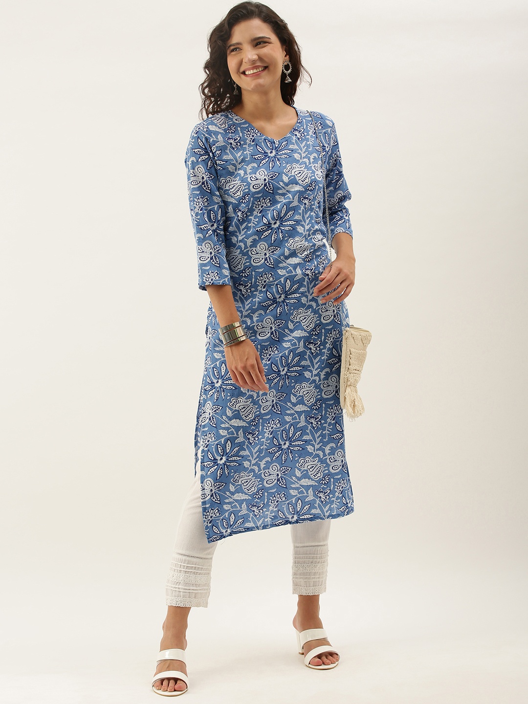 

Anouk Women Blue & White Ethnic Motifs Printed Kurta