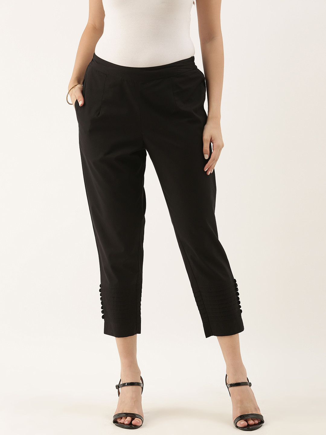 

Anouk Women Black Pure Cotton Cropped Trousers
