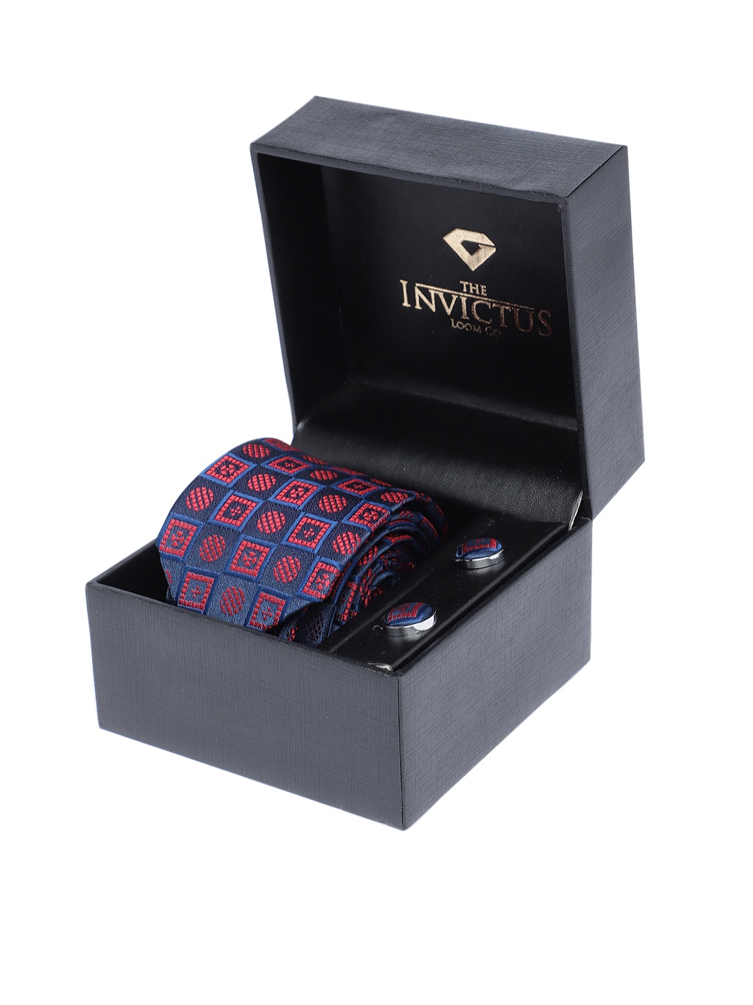 

INVICTUS Men Set of Tie & Cufflinks, Navy blue