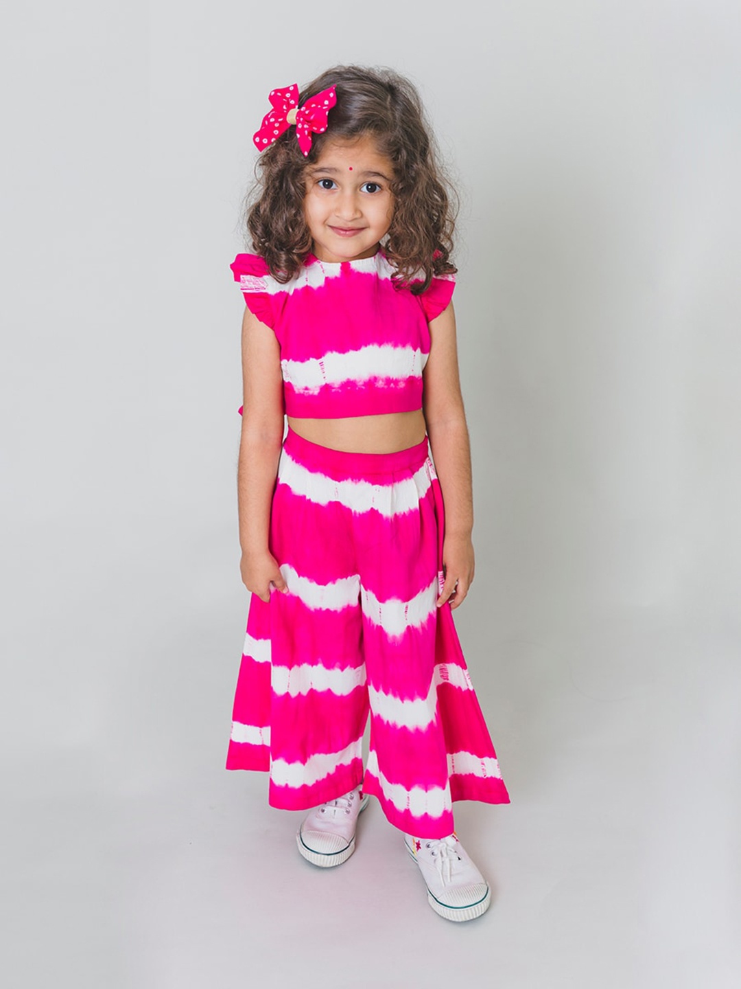 

Tiber Taber Girls Pink & White Tie & Dye Top with Palazzos