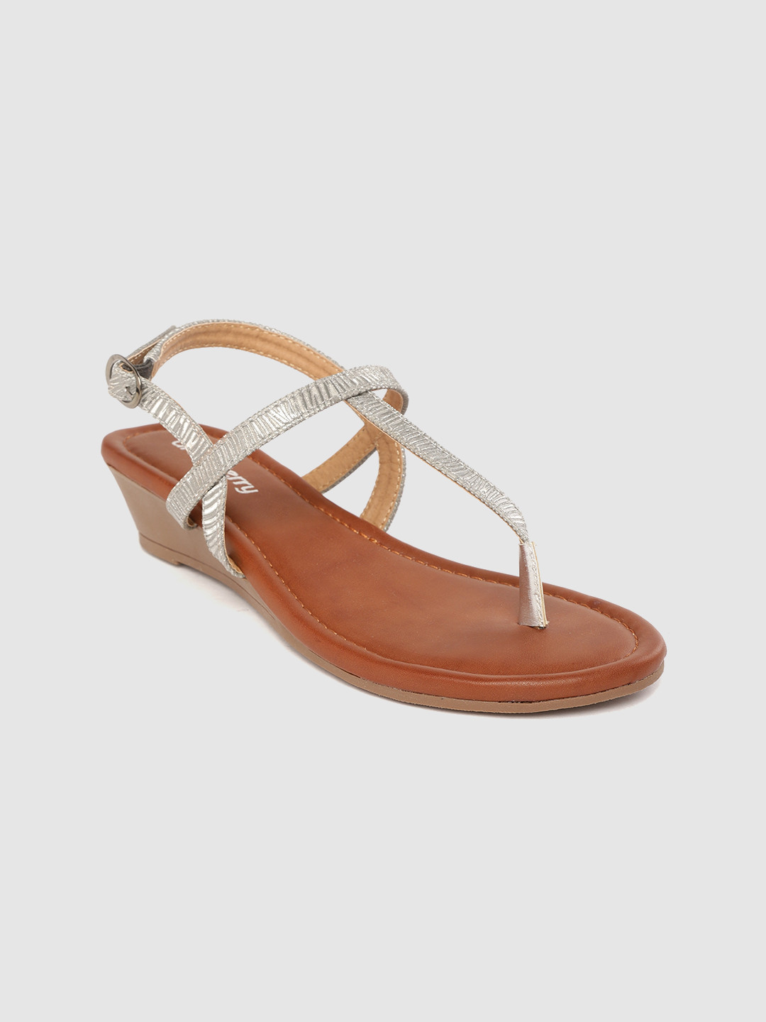 

DressBerry Silver-Toned Patterned Wedges