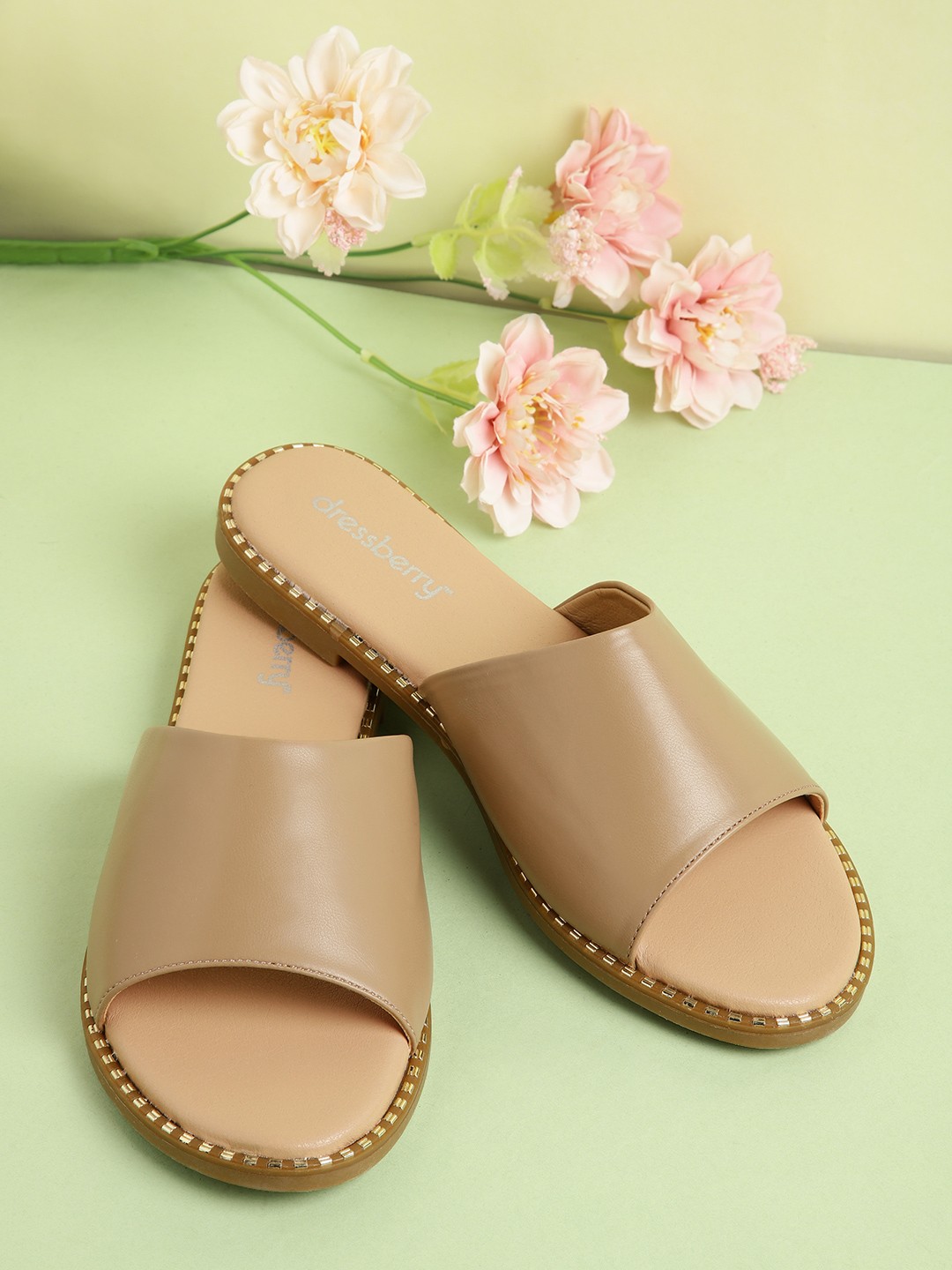 

DressBerry Women Beige Solid Open Toe Flats