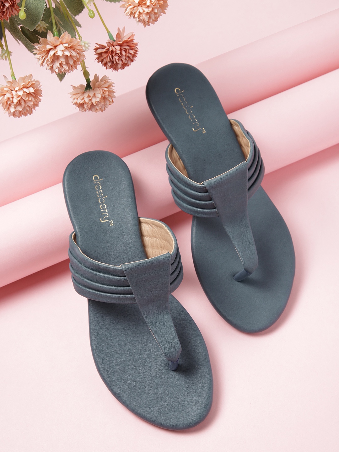 

DressBerry Women Navy Blue T-Strap Flats