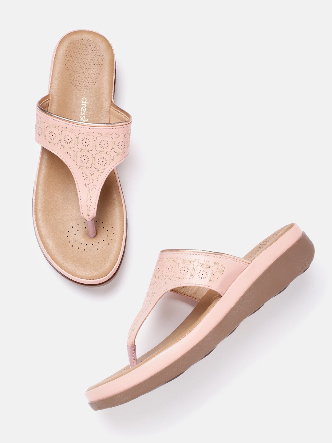 

DressBerry Women Pink Laser Cut Open Toe Flats