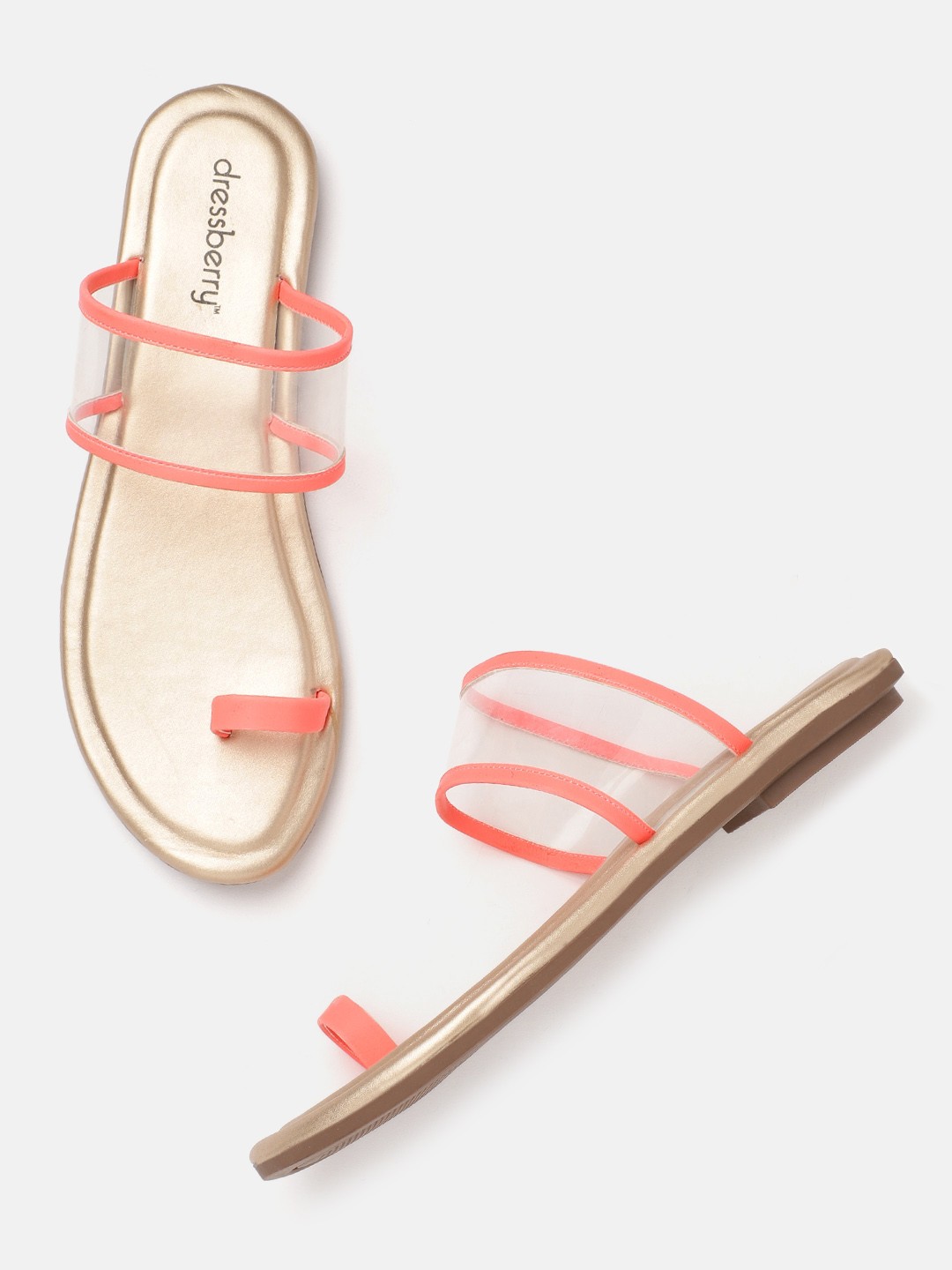 

DressBerry Women Coral Orange & Transparent Solid One Toe Flats