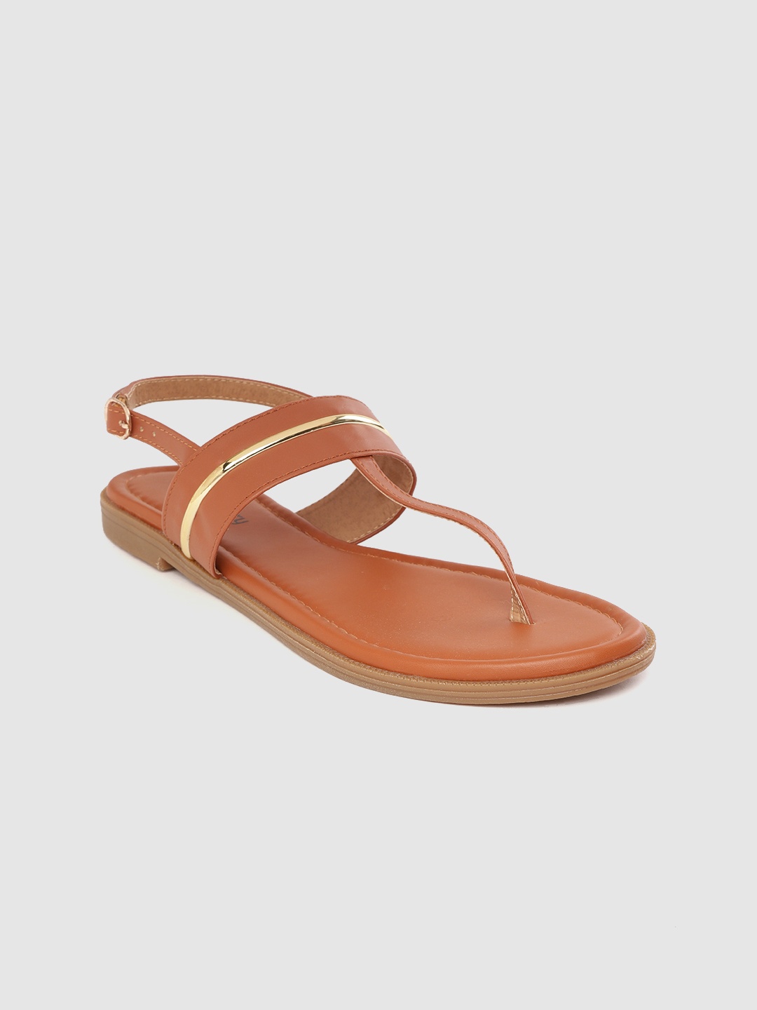 

DressBerry Women Tan Brown Solid T-Strap Flats