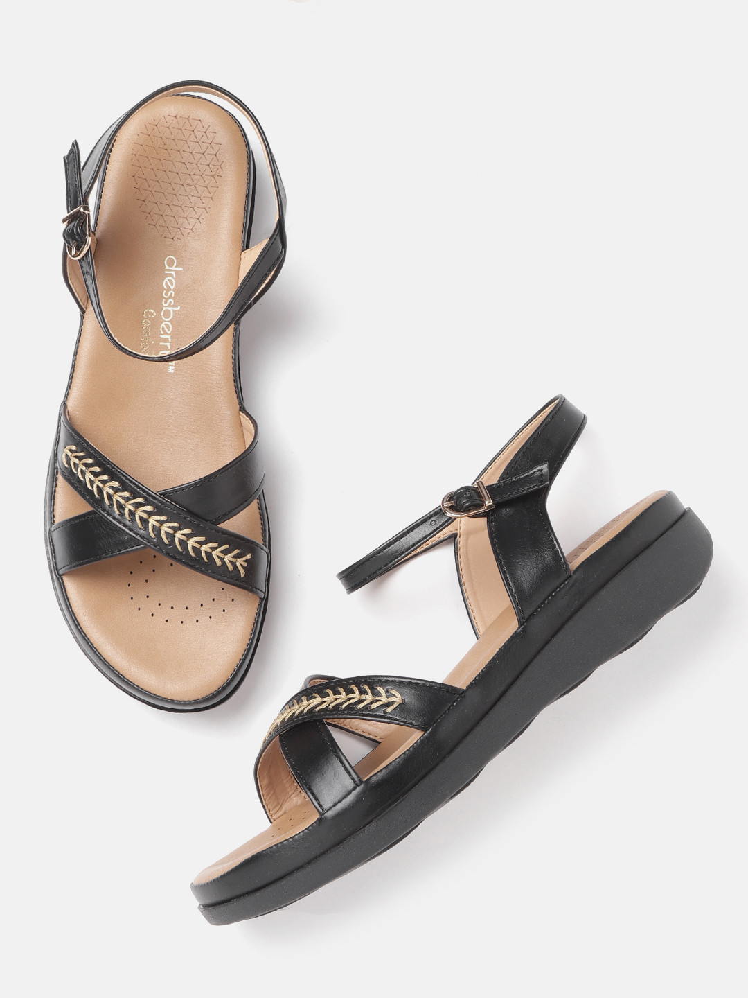 

DressBerry Women Olive Green Embroidered Detail Open Toe Flats, Black