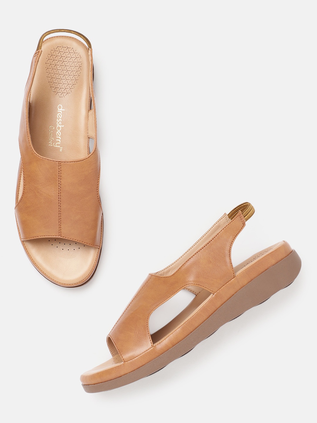 

DressBerry Women Tan Brown Solid Open Toe Flats