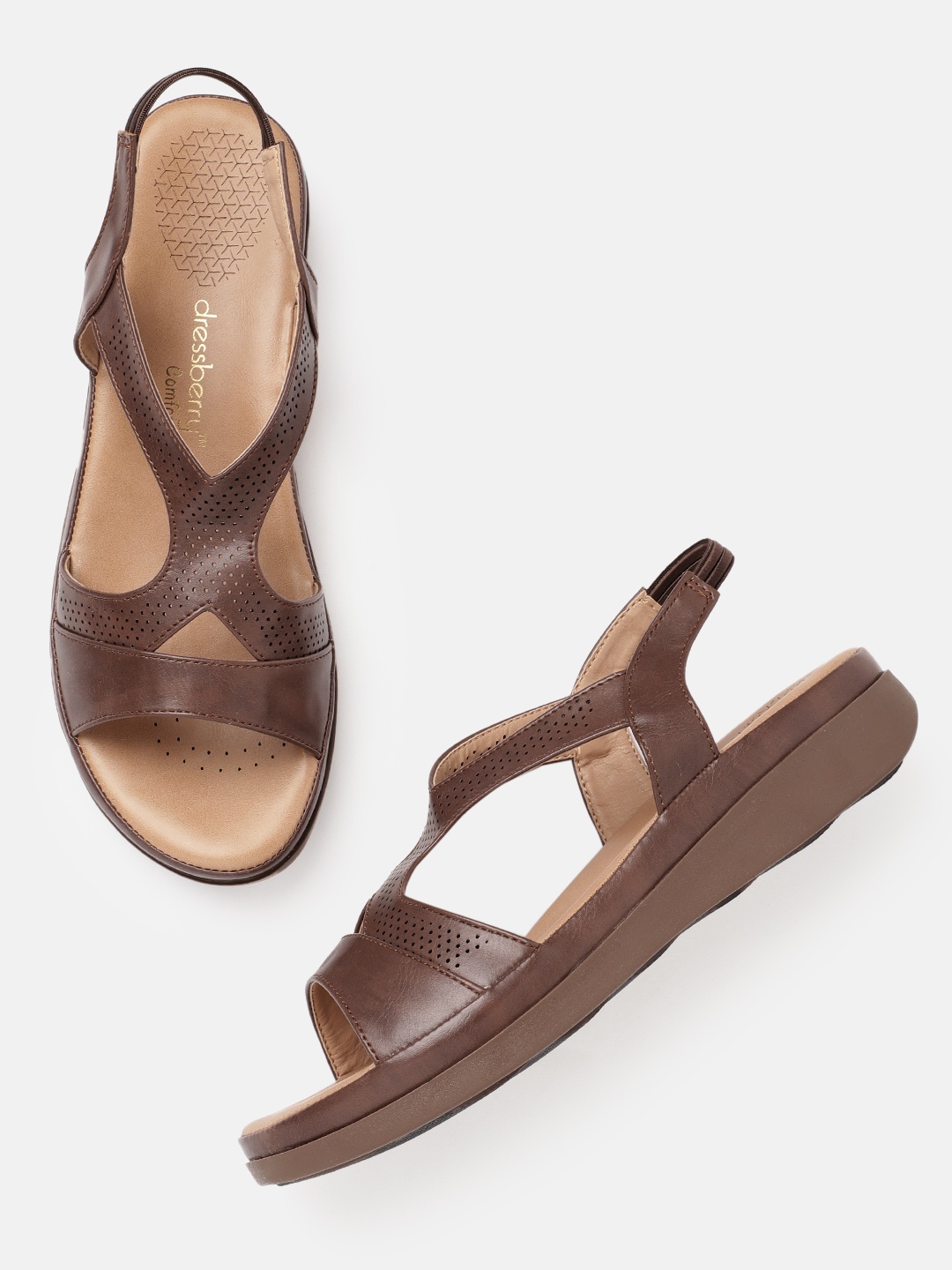 

DressBerry Women Coffee Brown Perforated Open Toe Flats