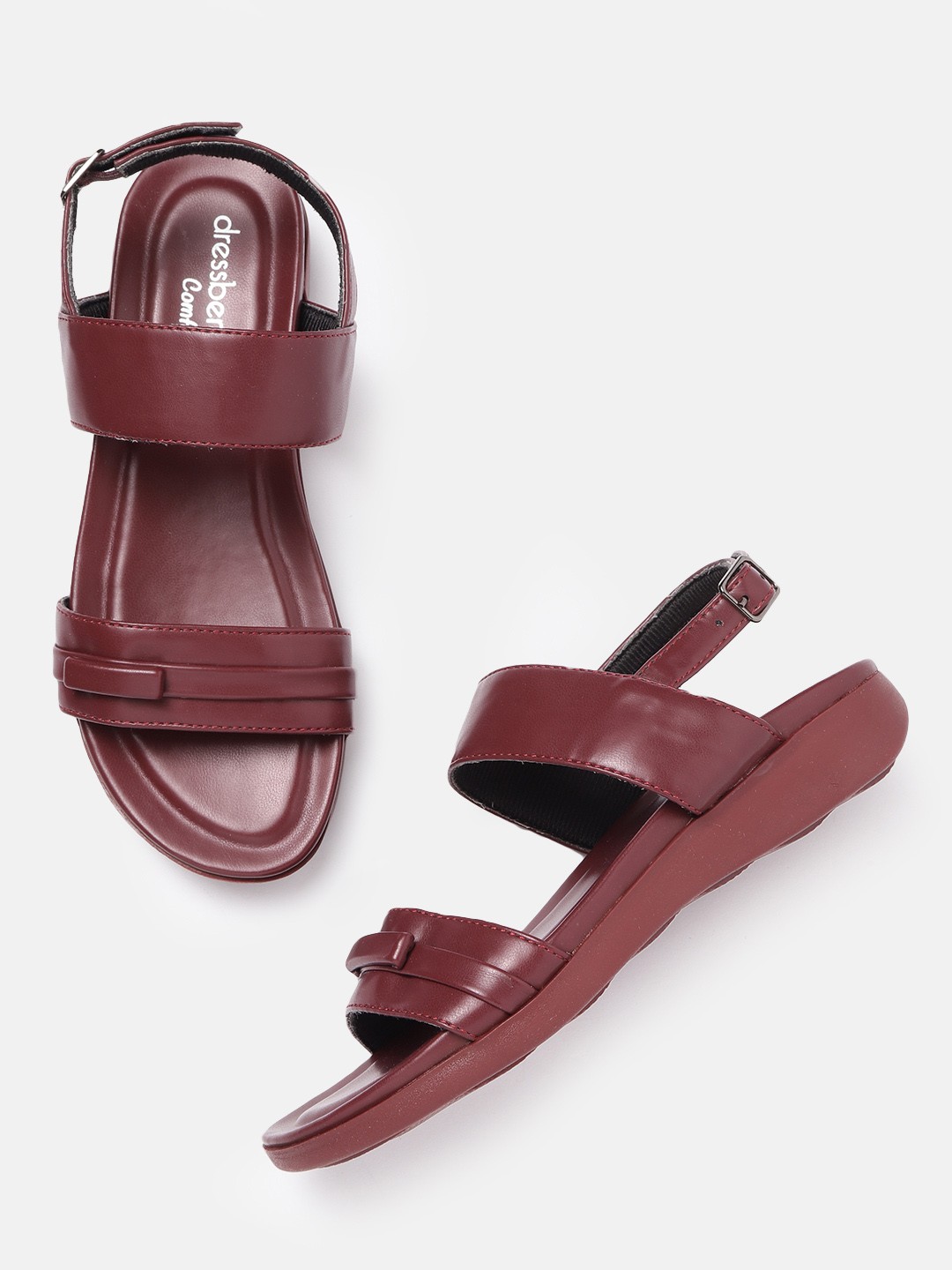 

DressBerry Women Burgundy Solid Comfort Open Toe Flats
