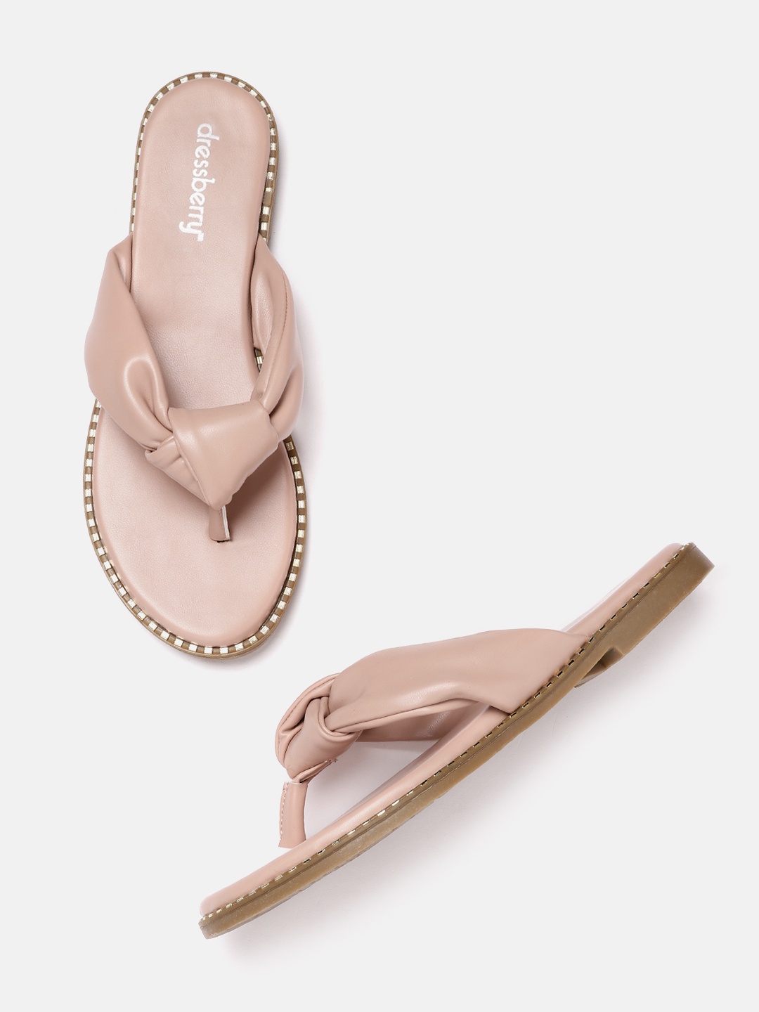

DressBerry Women Peach-Coloured Solid Knot Detail Open Toe Flats
