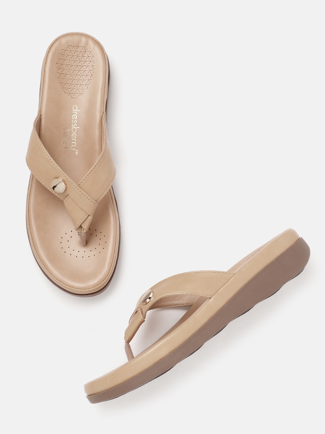 

DressBerry Women Beige Solid Open Toe Flats