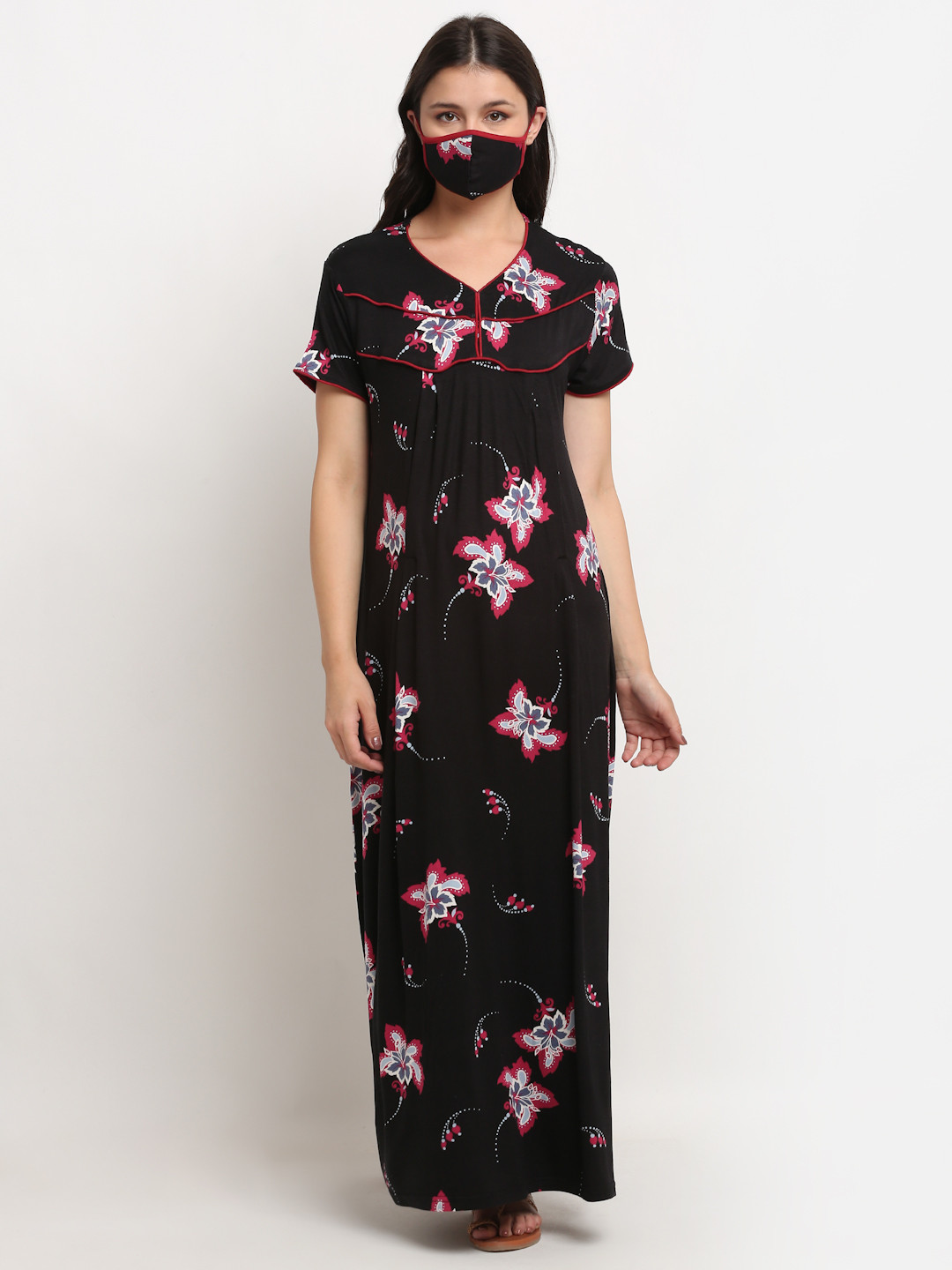 

Tiara Black & Pink Printed Maternity & Feeding Nightdress