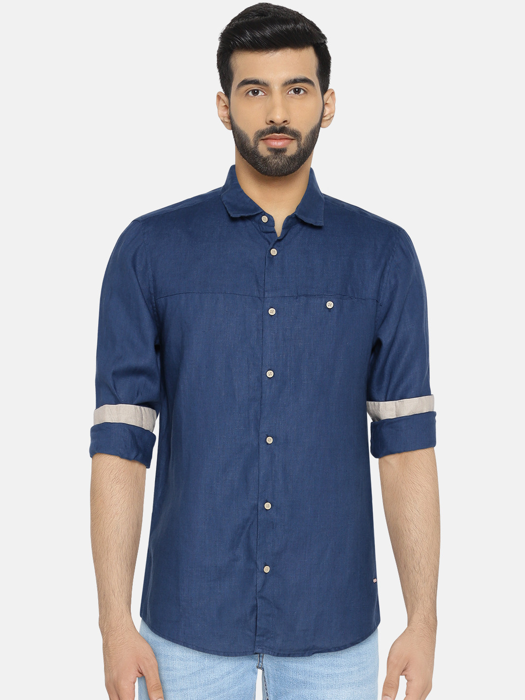 

Being Human Clothing Navy Linen Slim Fit Casual Shirt, Navy blue