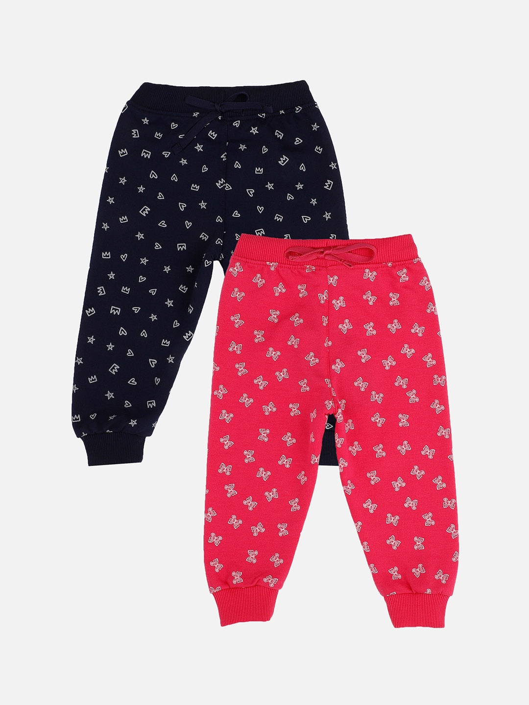 

Bodycare Kids Infant Girls Pack Of 2 Printed Slim-Fit Anti-Microbial Joggers, Navy blue