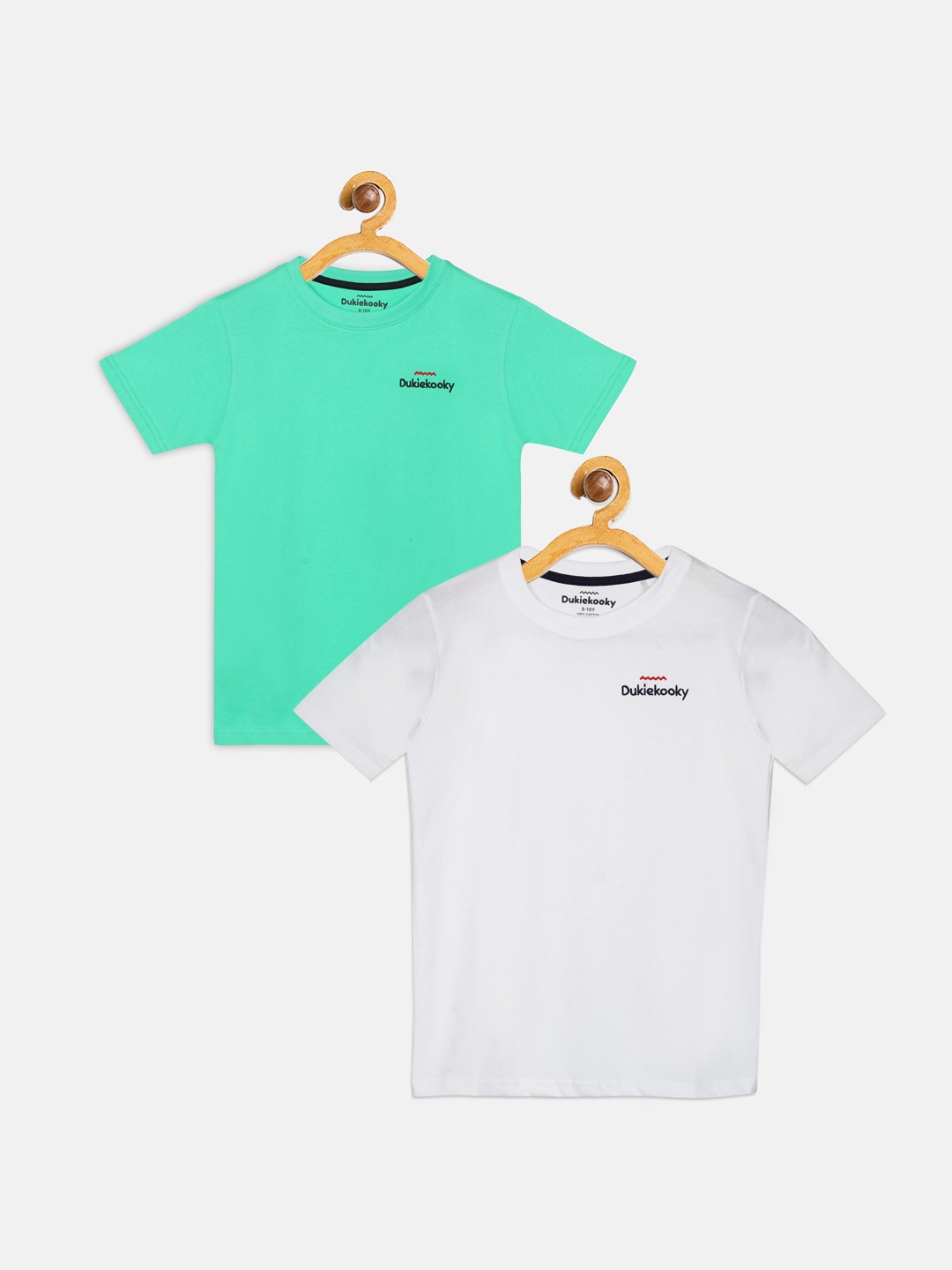 

DukieKooky Boys White & Green Set of 2 Solid Round Neck T-shirt