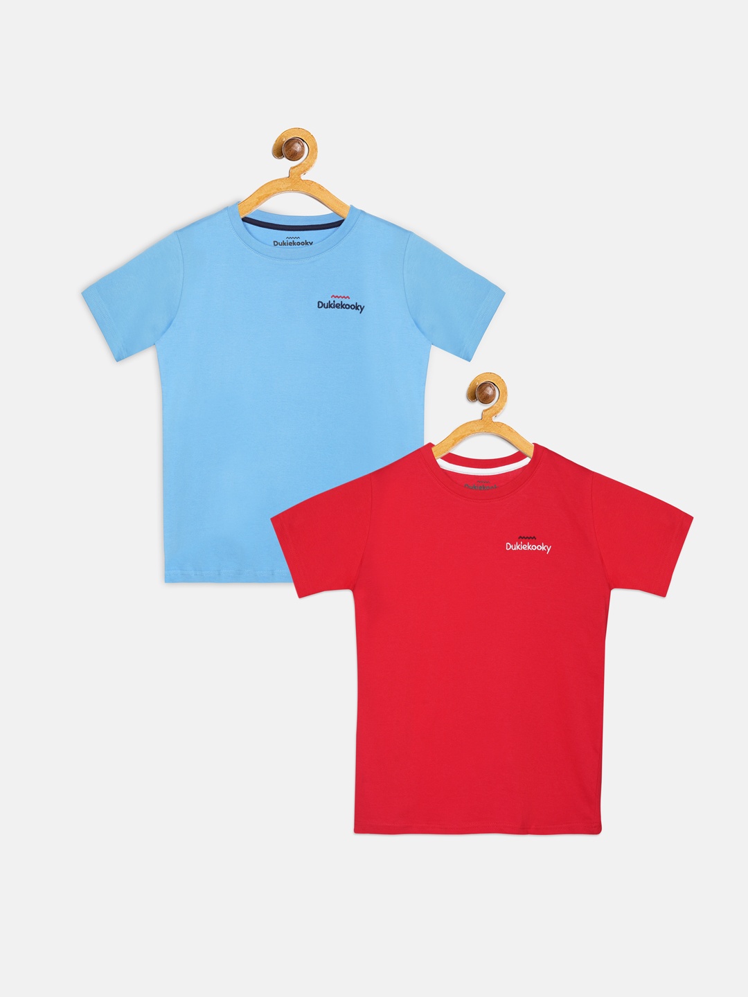 

DukieKooky Boys Blue & Red Pack of 2 Solid Round Neck T-shirt