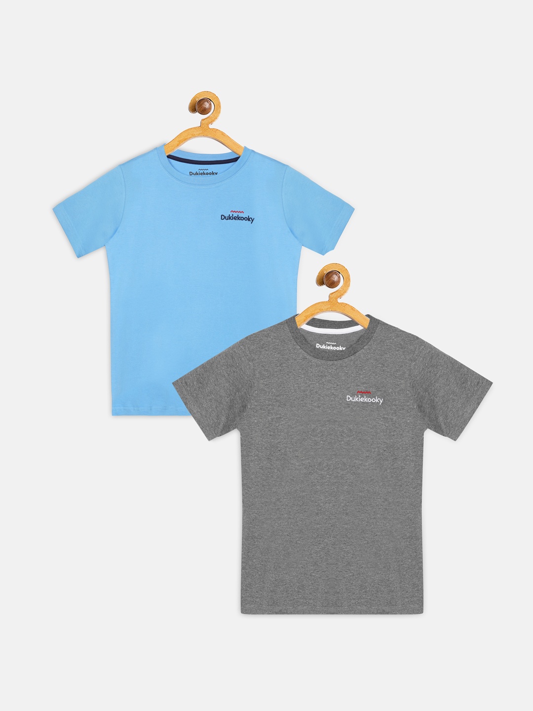 

DukieKooky Boys Pack of 2 Blue Grey Solid Round Neck Cotton Pure Cotton T-shirt