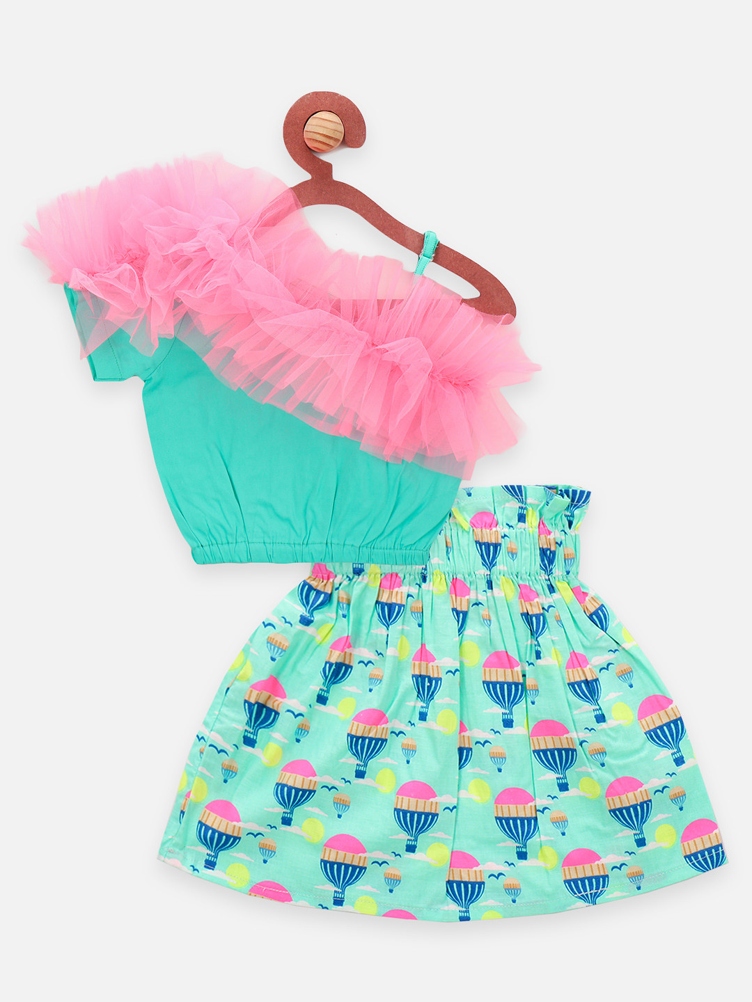

LilPicks Girls Blue & Pink Solid Top with Skirt