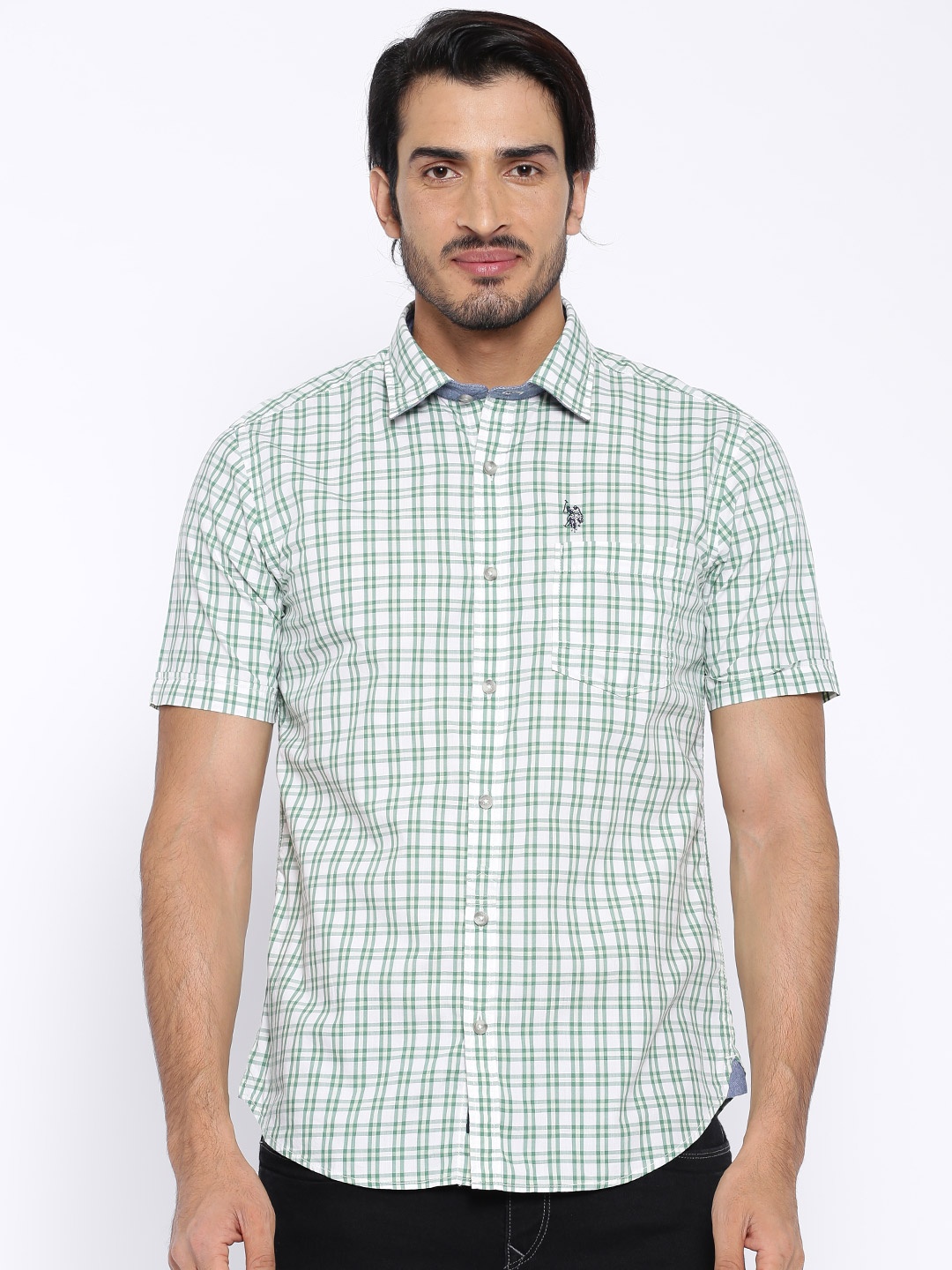 

U.S. Polo Assn. Men Green & White Checked Casual Shirt