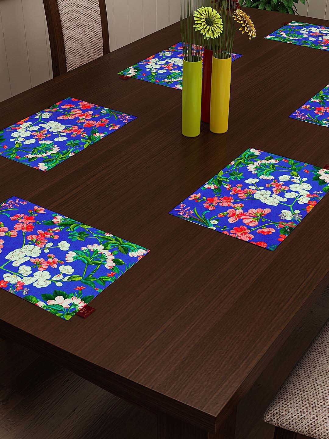 

SEJ by Nisha Gupta Blue Set of 2 Floral Print Table Mats