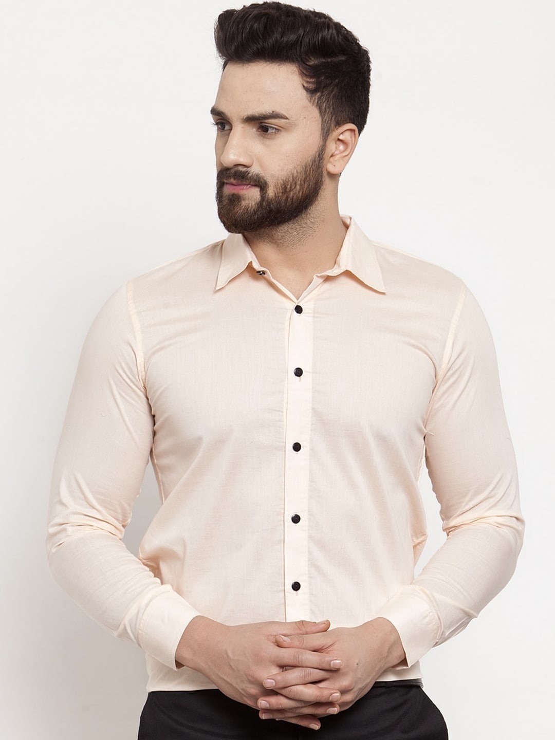 

Purple State Men Peach-Coloured Slim Fit Solid Formal Shirt