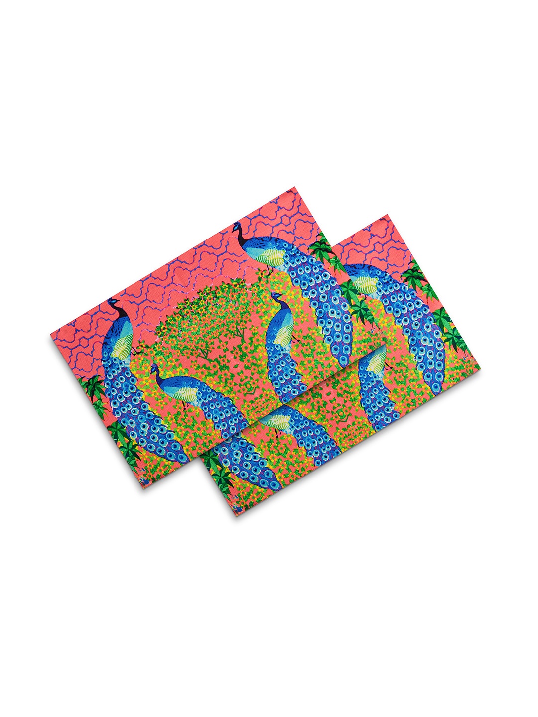 

SEJ by Nisha Gupta Pink & Blue Set of 2 Printed Table Mats