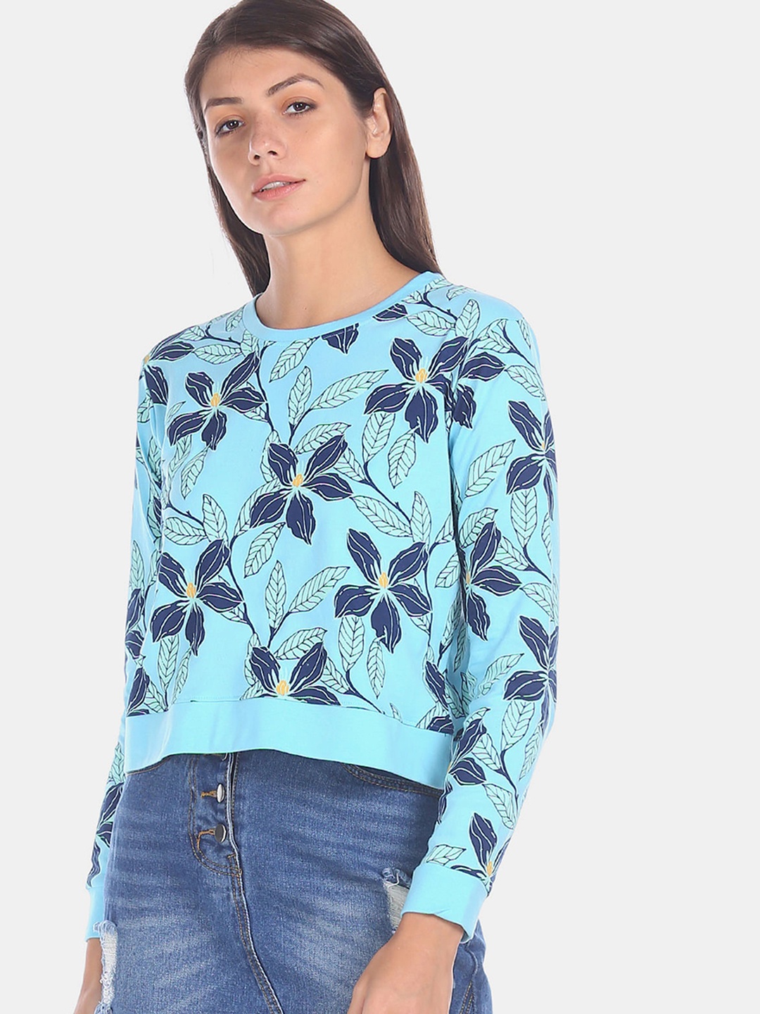 

Sugr Women Blue Printed Sweatshirt