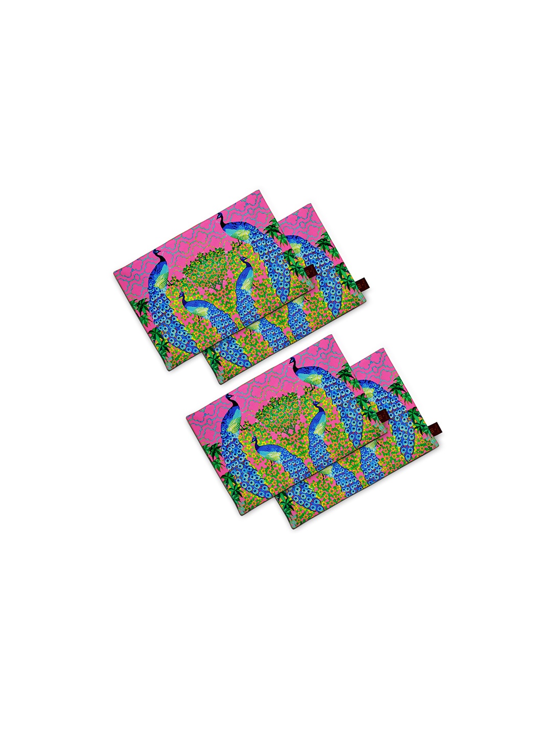 

SEJ by Nisha Gupta Pink & Blue Set of 4 Printed Table Mats