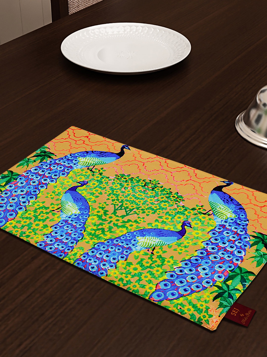 

SEJ by Nisha Gupta Green & Blue Set of 4 Printed Table Placemats