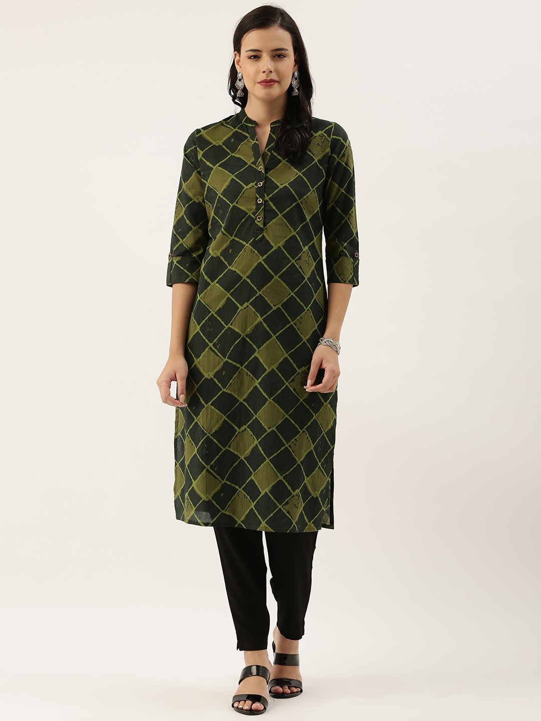

AMUKTI Women Green & Black Printed Kurta