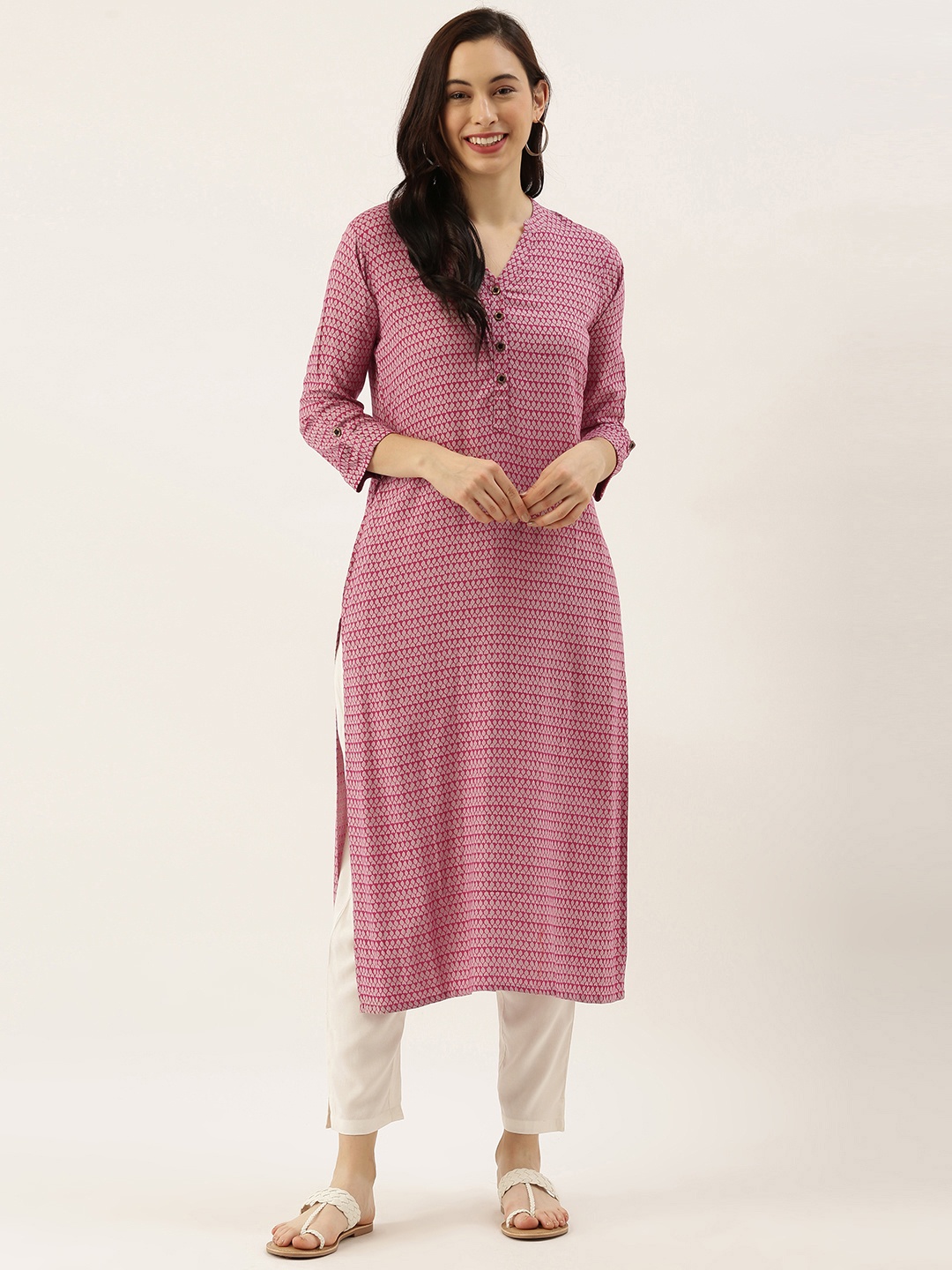 

AMUKTI Women Grey & Pink Printed Kurta