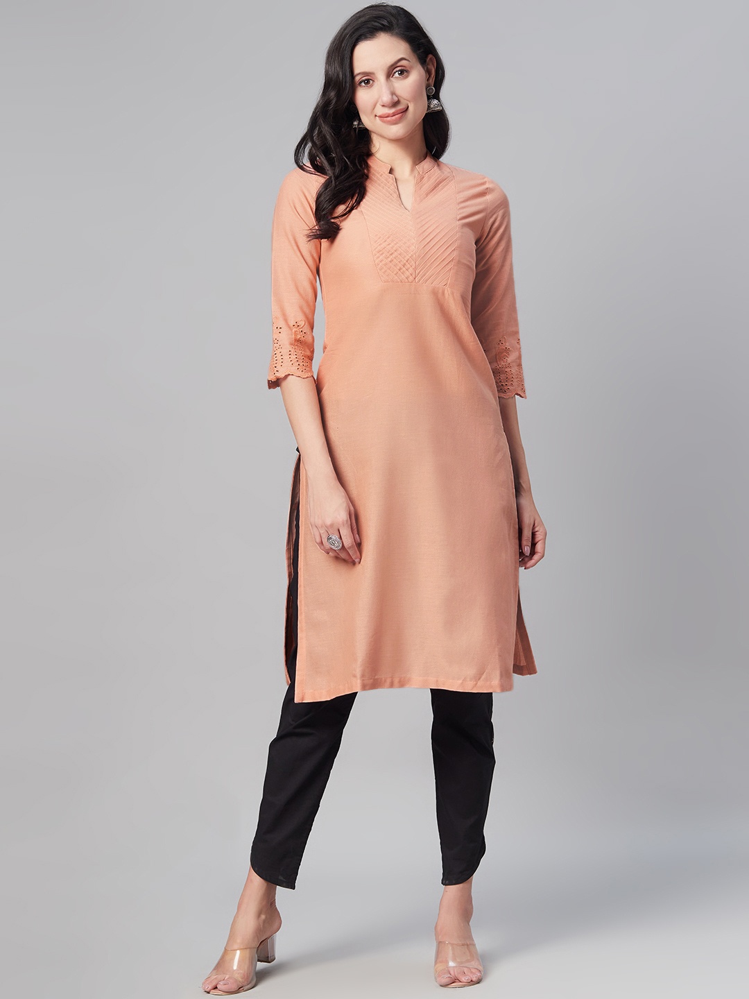 

Biba Women Peach-Coloured Yoke Design Thread Work Kurta