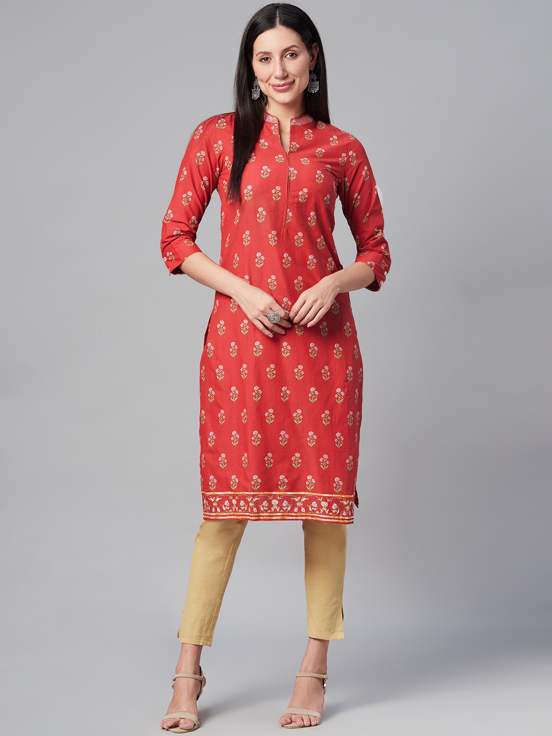 

Biba Women Red & Purple Ethnic Motifs Printed Kurta