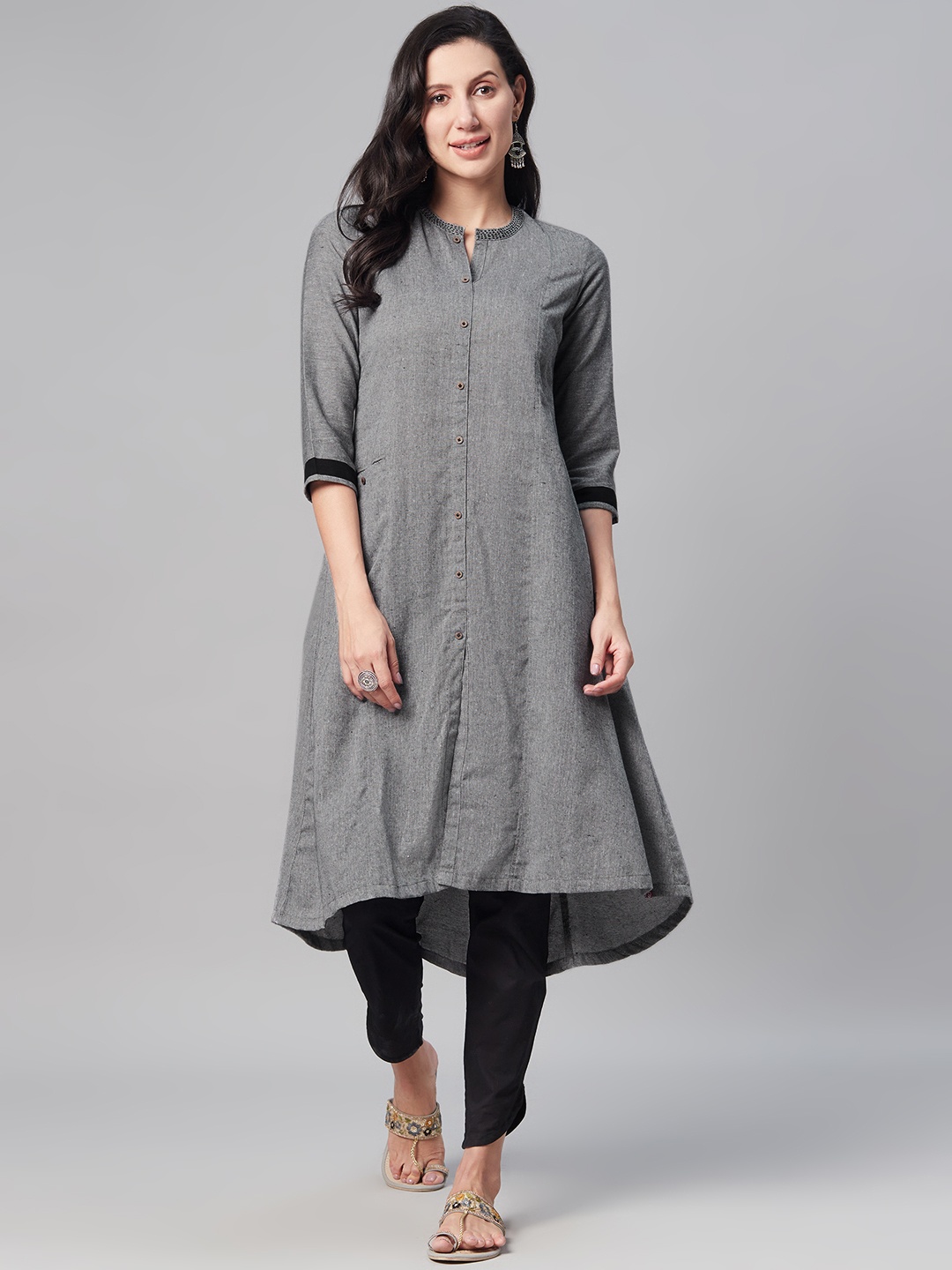 

Biba Women Charcoal Grey Solid Kurta