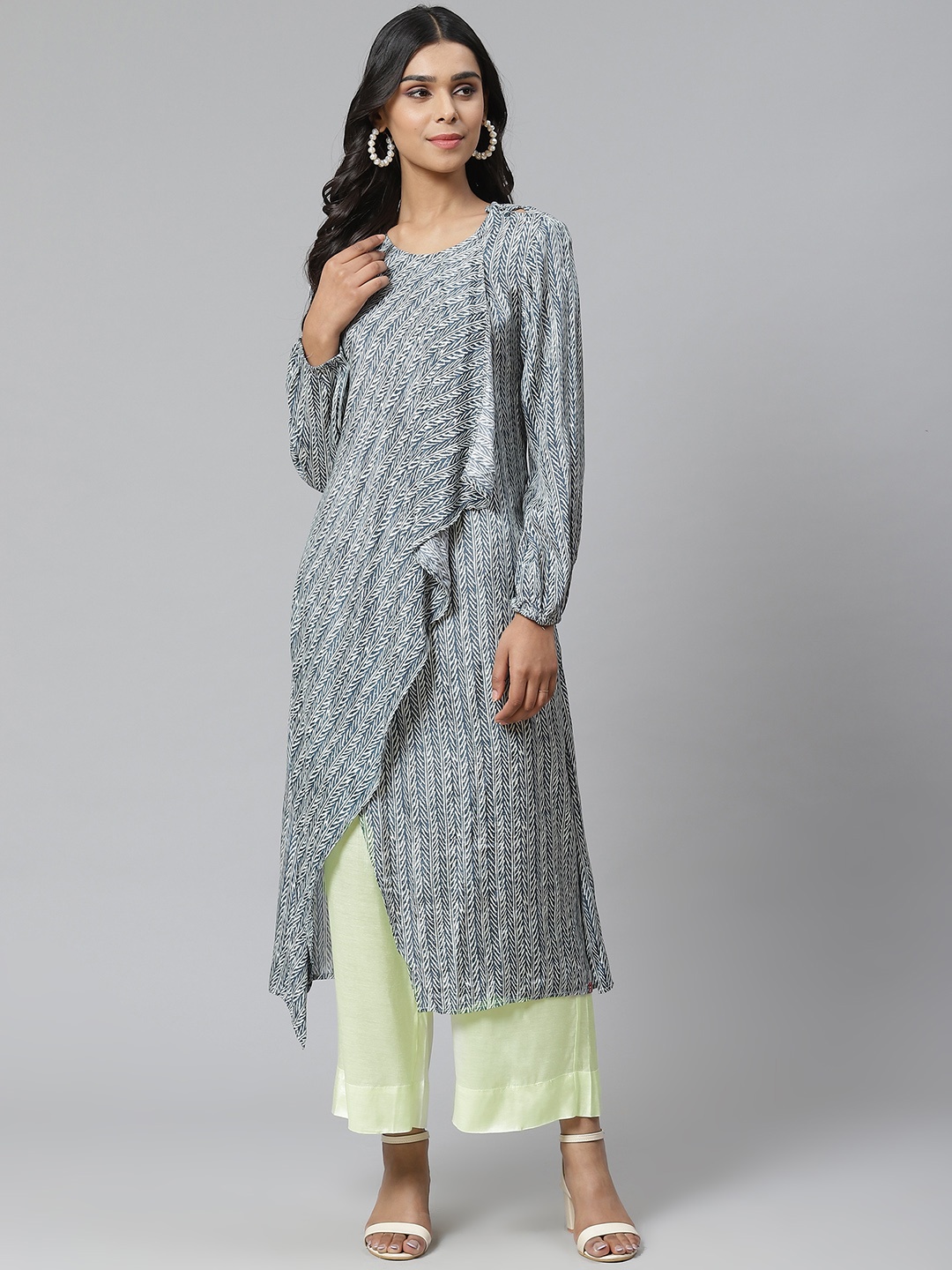 

Biba Women Navy Blue & Off-White Printed Kurta with Palazzos