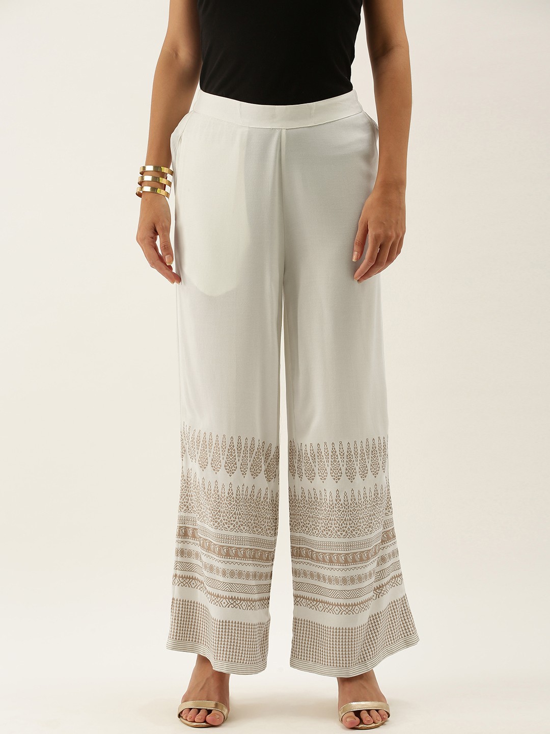

Anouk Women Off White & Beige Ethnic Motifs Printed Ethnic Palazzos