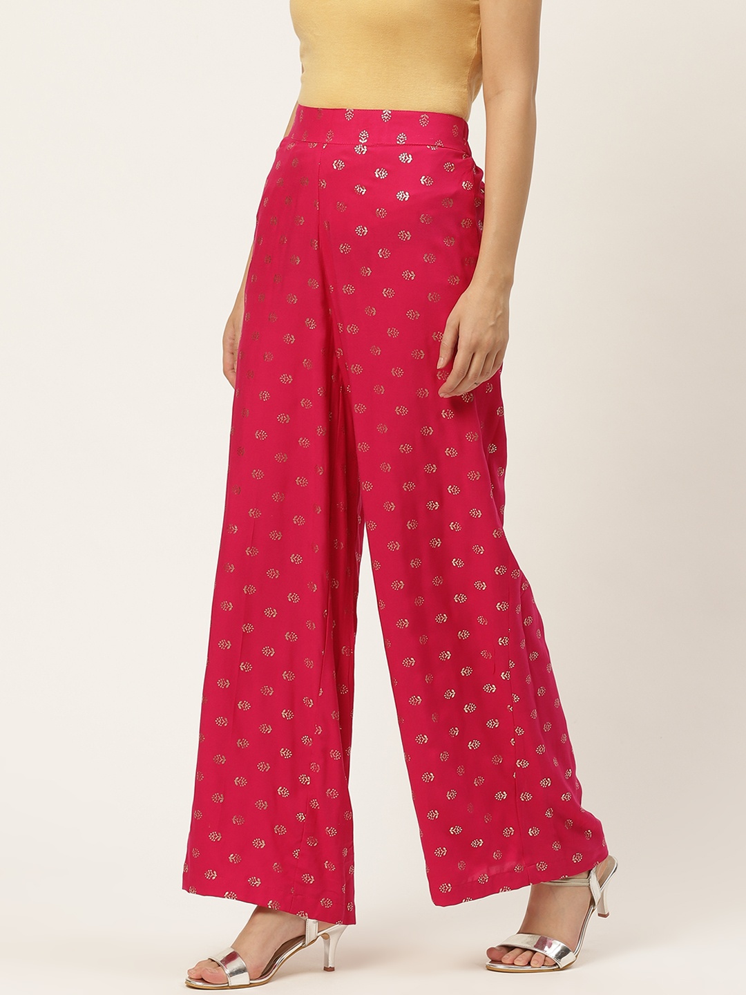 

Anouk Women Fuchsia & Golden Ethnic Motifs Print Palazzos