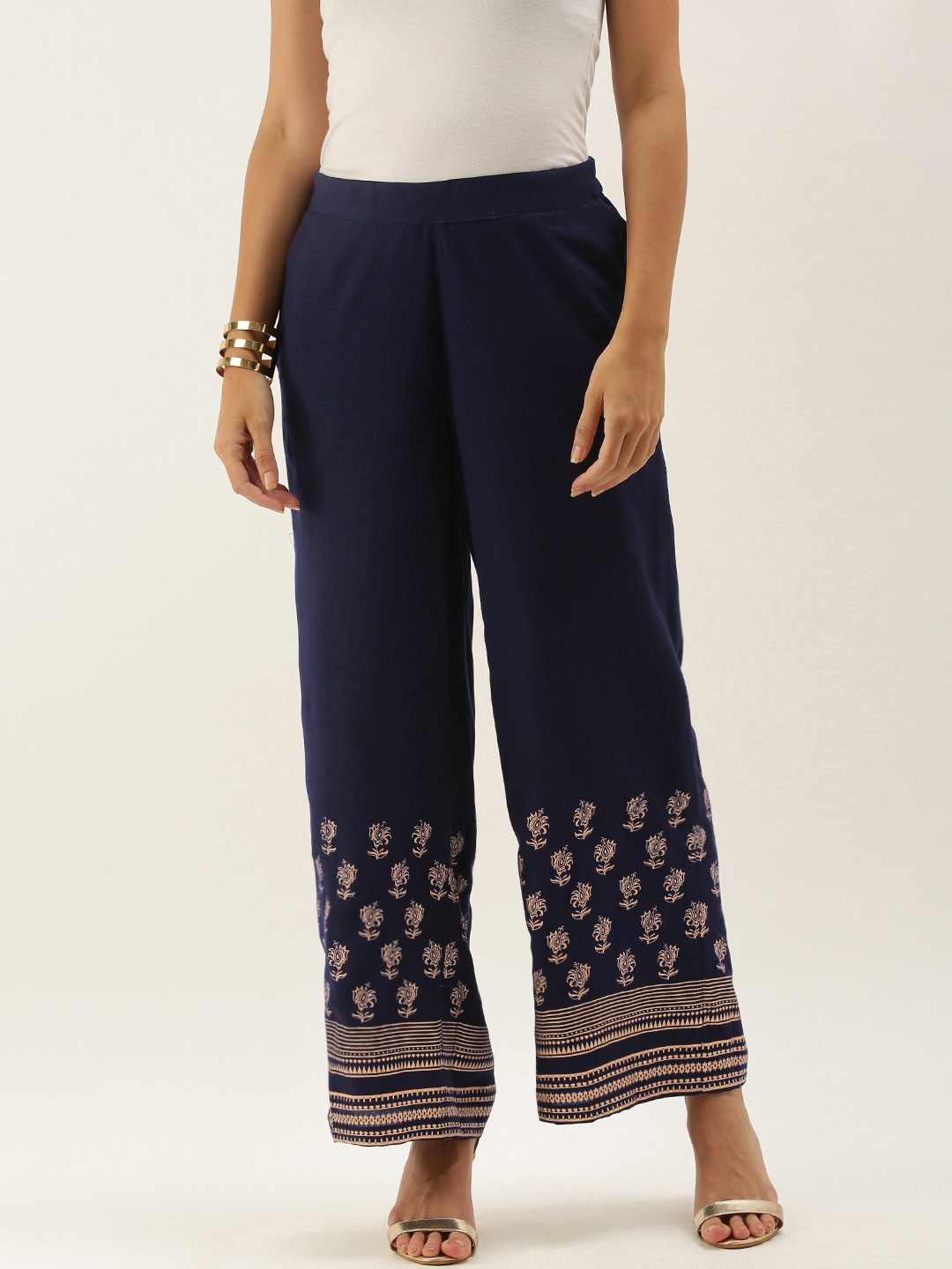 

Anouk Women Navy Blue Floral Printed Ethnic Palazzos