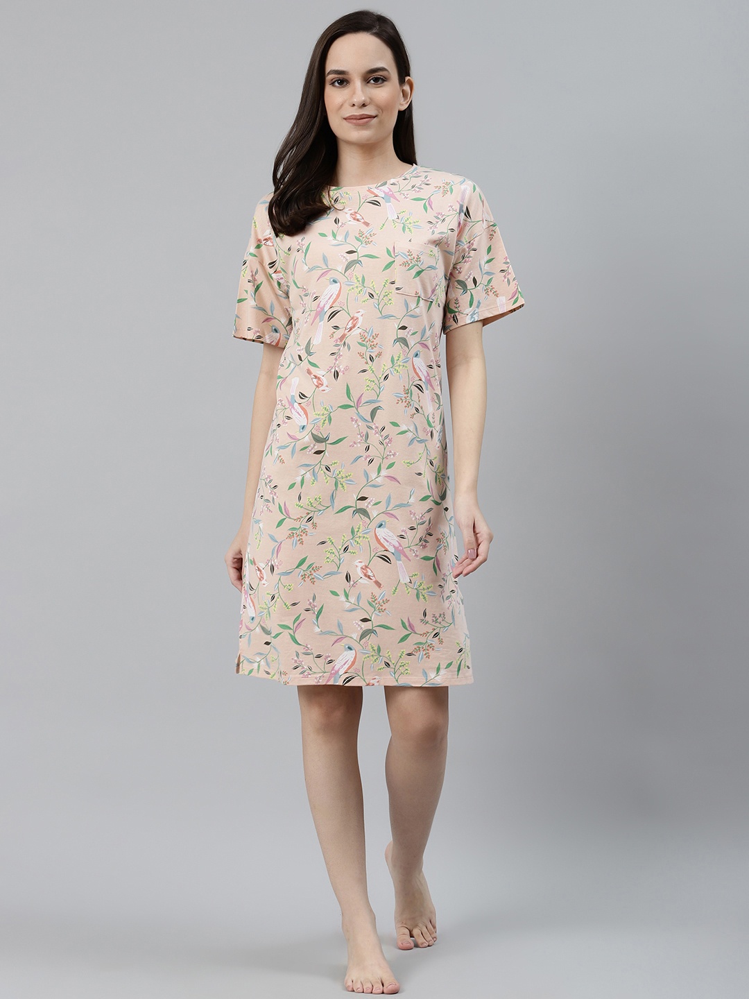 

Marks & Spencer Women Peach-Coloured & Green Floral Print Nightdress