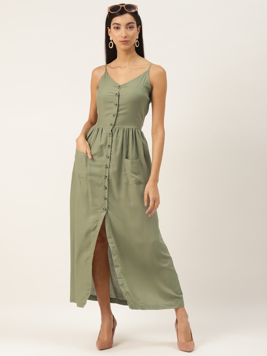 

Trend Arrest Women Olive Green Solid Maxi Dress