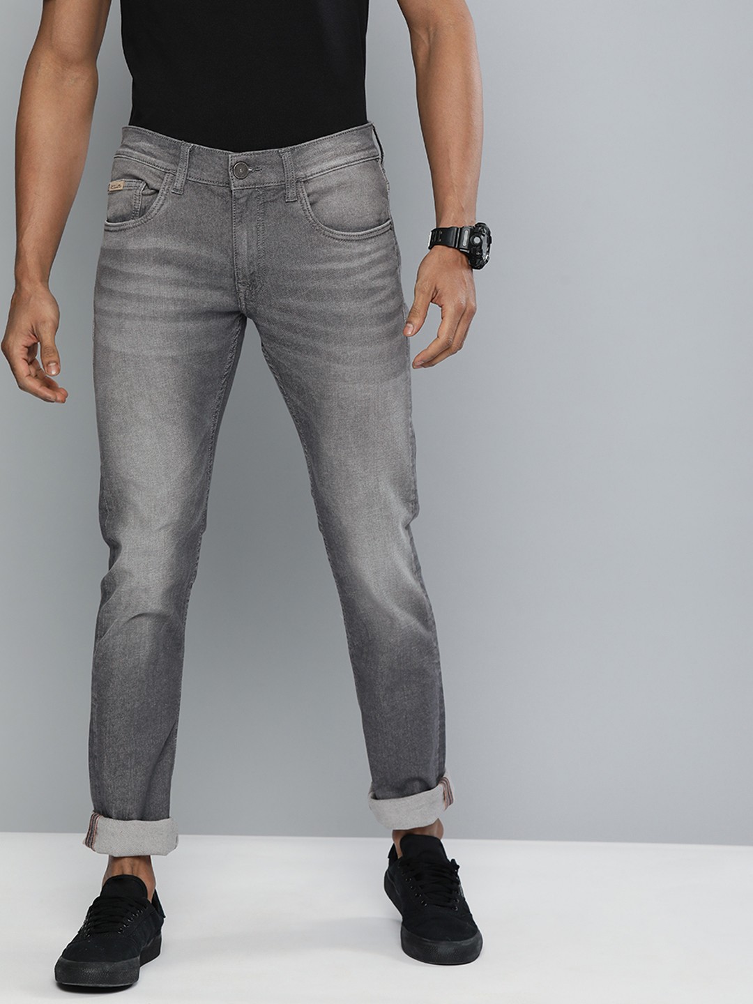 

American Bull Men Grey Skinny Fit Mid-Rise Clean Look Stretchable Jeans