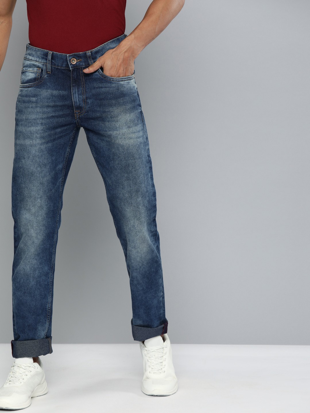 

American Bull Men Blue Slim Fit Mid-Rise Clean Look Stretchable Jeans
